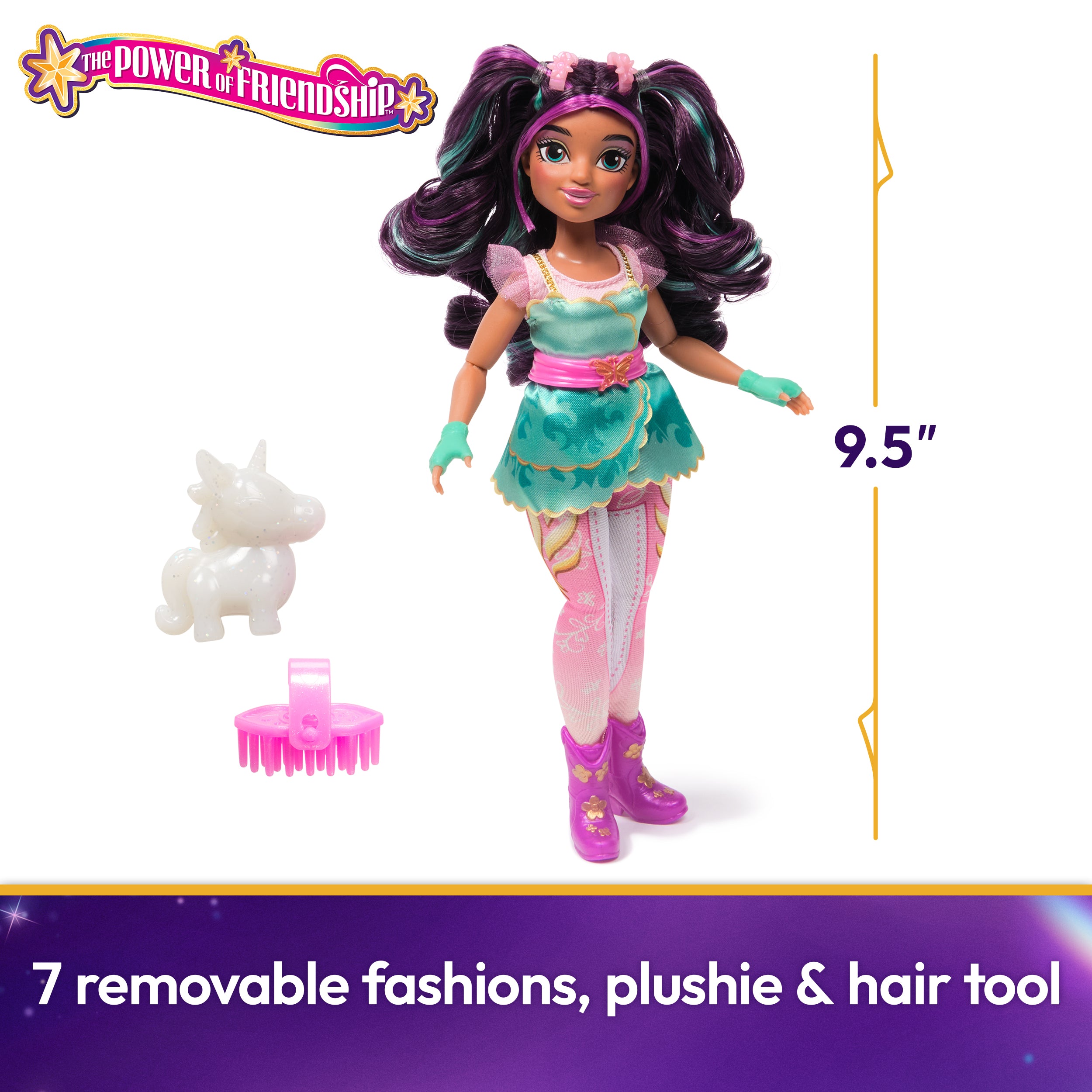 Unicorn Academy, Power of Friendship Ava Doll with Plushie Figure & 7 Fashion Accessories, 9.5”, Dolls & Unicorn Toys for Girls Ages 4 and up