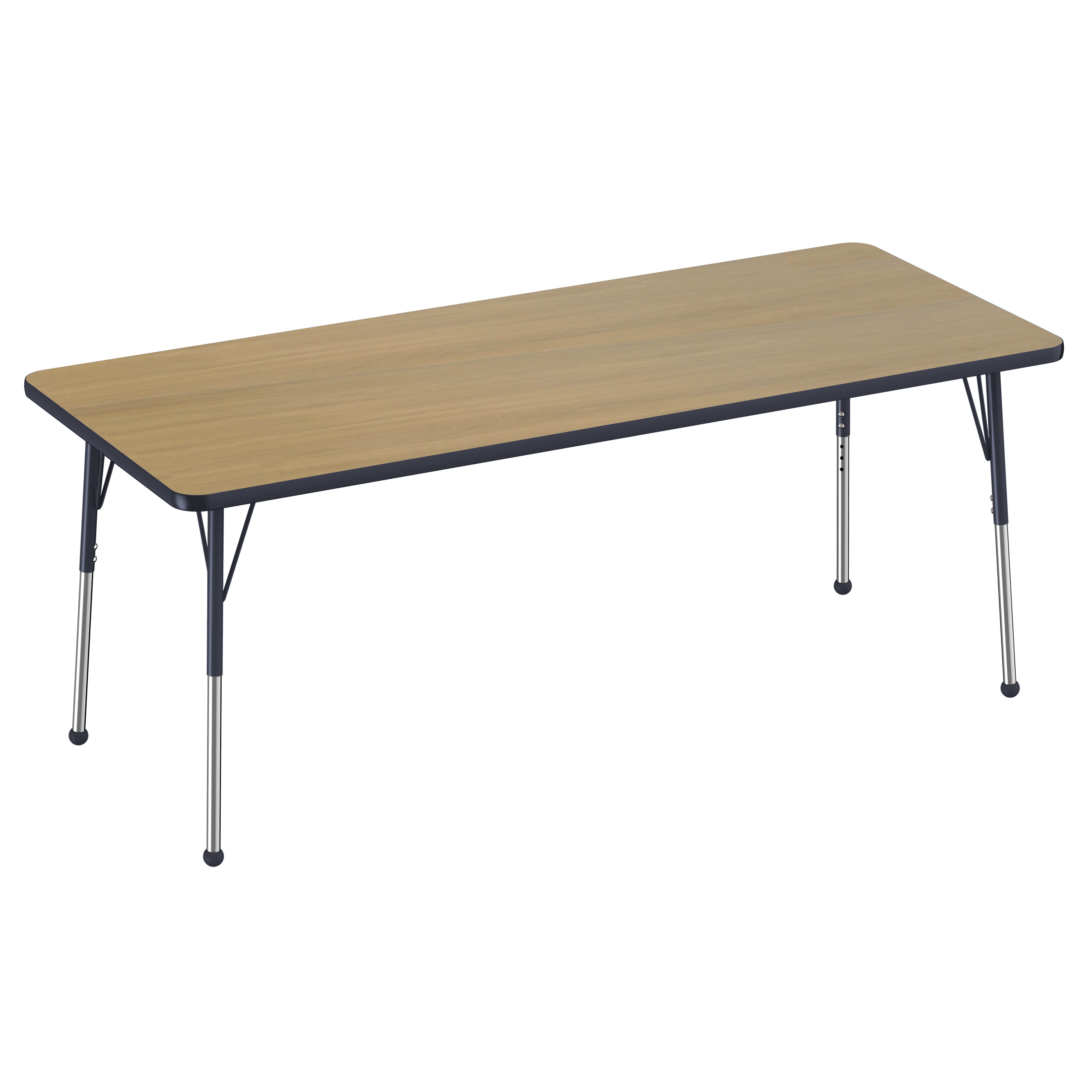 30" x 72" Rectangle Thermofused Activity Table with Adjustable Standard Ball Glide Legs - Pasadena Oak/Navy