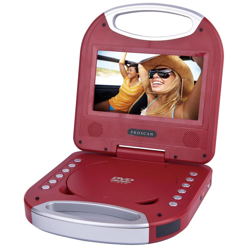 Proscan Proscan 7-In. Portable Standard DVD Player with Earphones, Remote, and Integrated Handle (PDVD7049) - Red