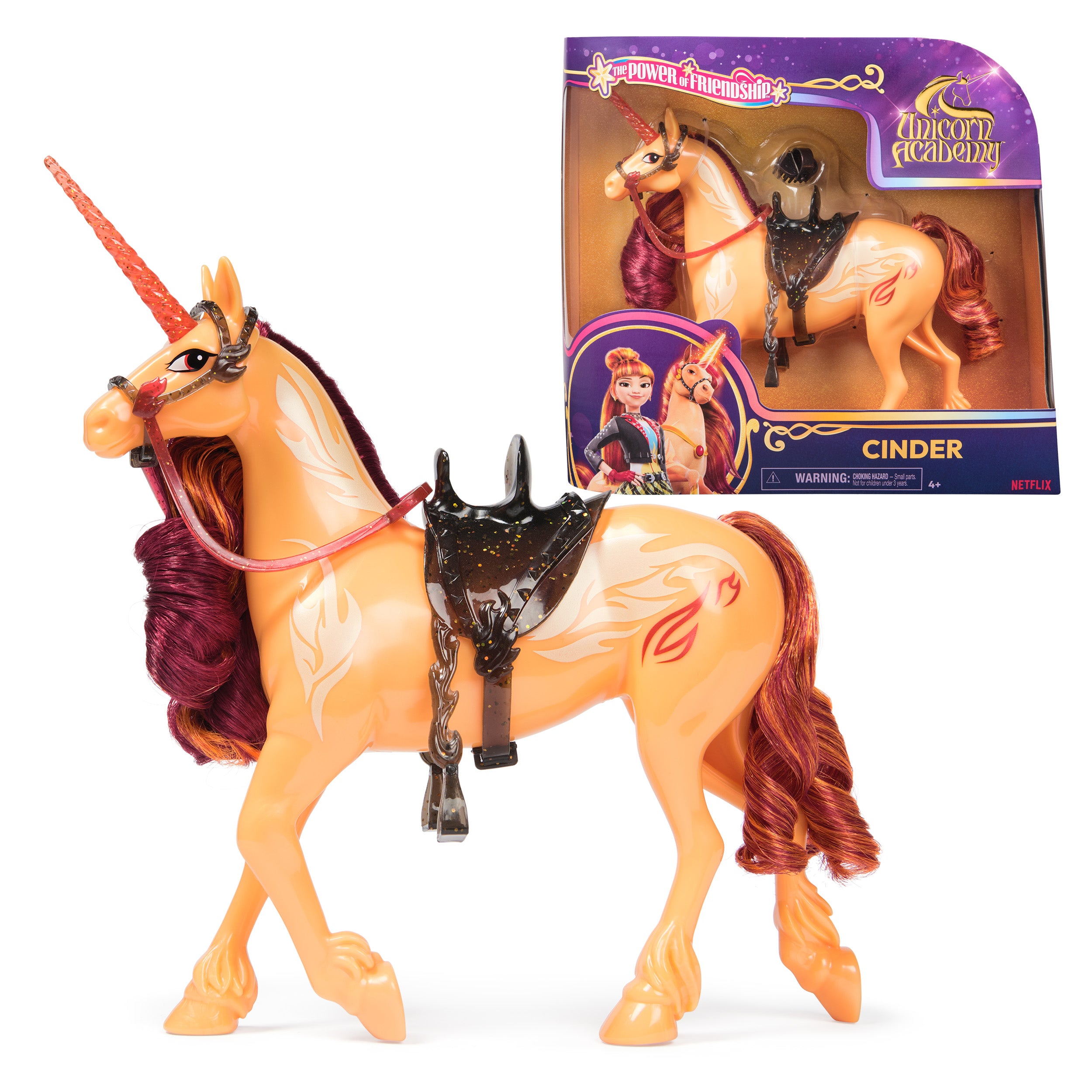 Unicorn Academy, Power of Friendship Cinder with Translucent Saddle & Bridle, 11”, Dolls & Unicorn Toys for Girls Ages 4 and up