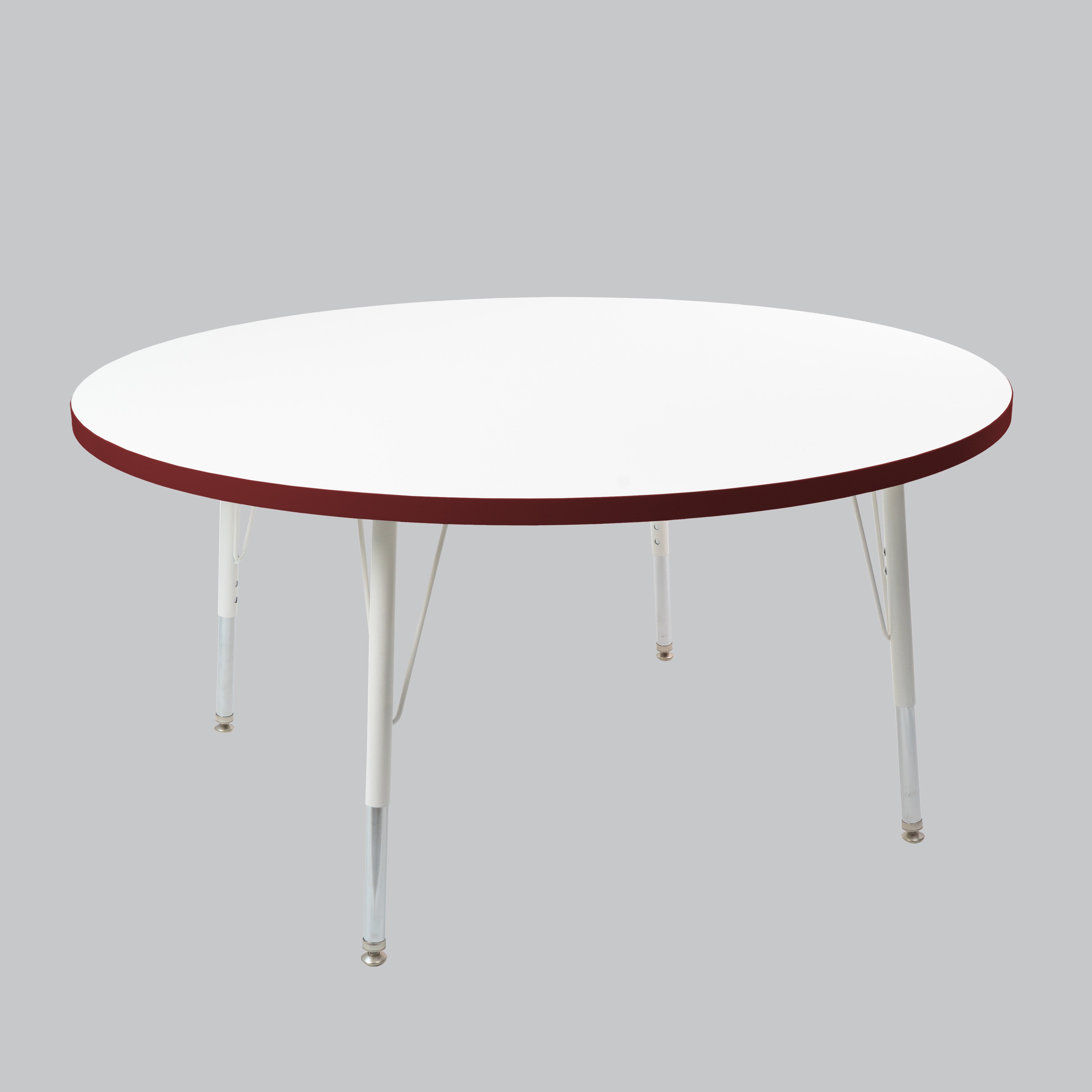 48" Round Thermofused Activity Table with Adjustable Standard Swivel Glide Legs - White/Burgundy/White