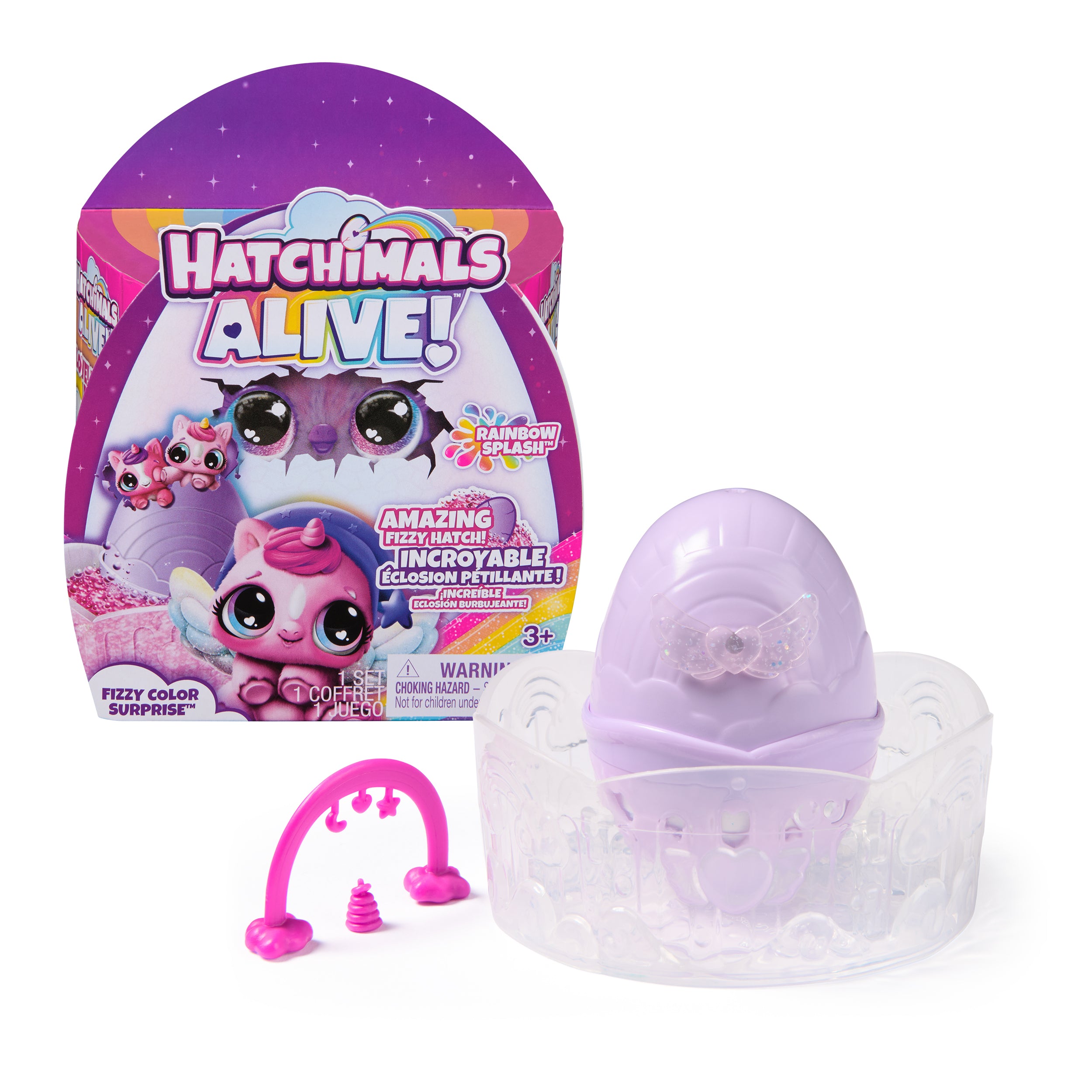 Hatchimals Alive, Rainbow Splash Fizzy Color Surprise Toy, Hatch Twins or Triplets from Color Reveal Egg Style May Vary, Kids Toys for Girls & Boys