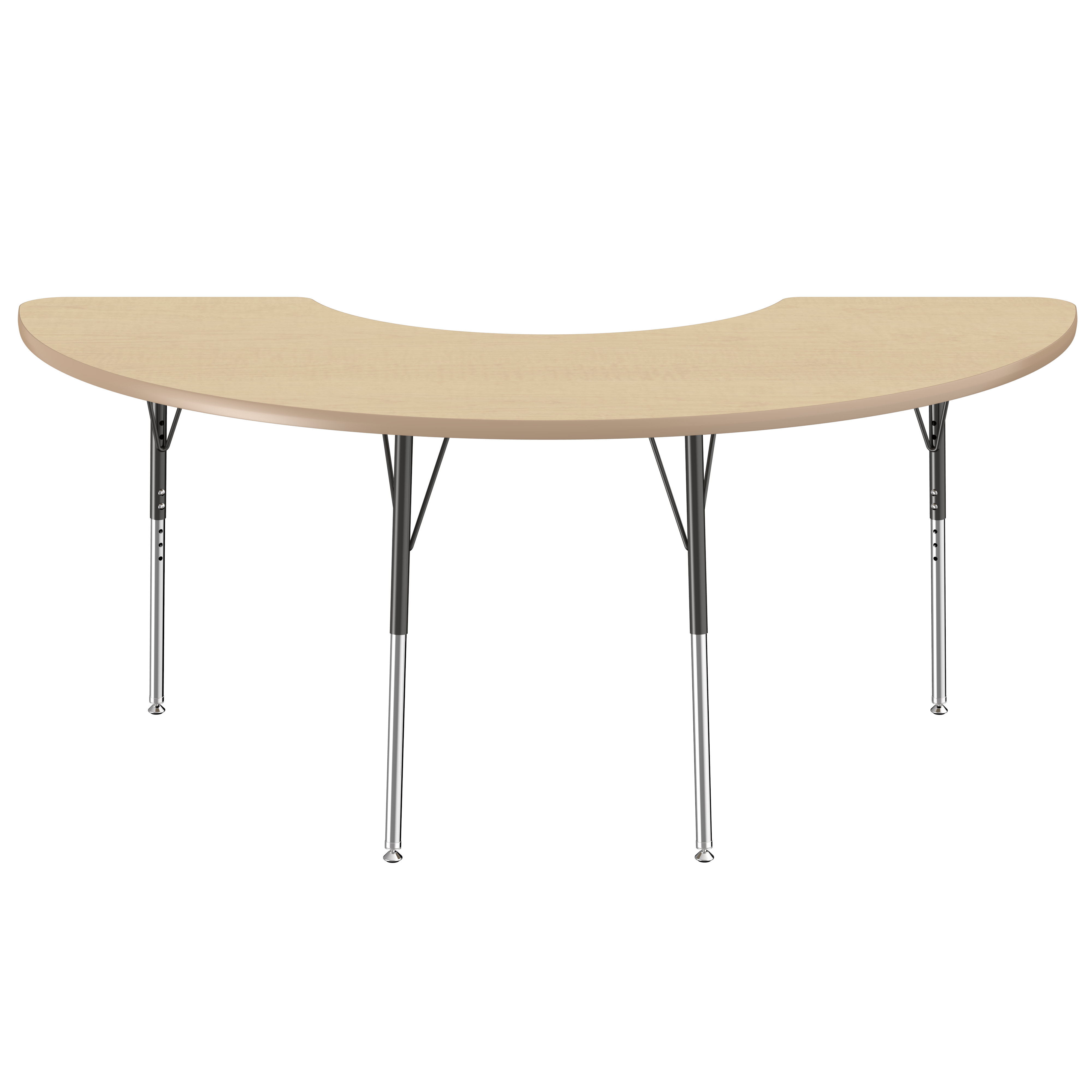 36" x 72" Half Moon T-Molding Activity Table with Adjustable Standard Swivel Glide Legs - Maple/Maple/Black