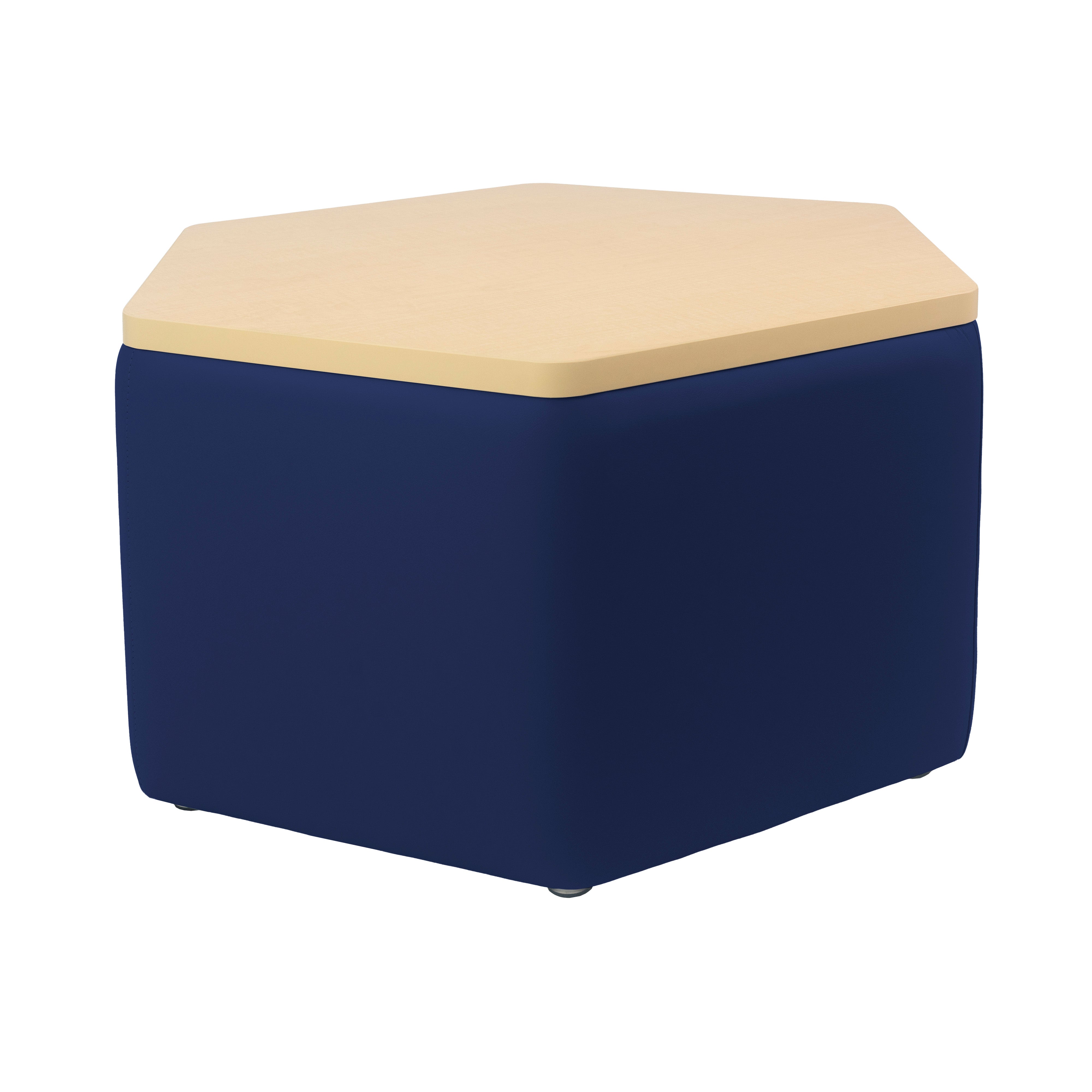 Pro Series Upholstered Hexagon Ottoman Table 18" Height - Navy/Maple