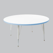 48" Round Thermofused Activity Table with Adjustable Standard Swivel Glide Legs - White/Powder Blue/White