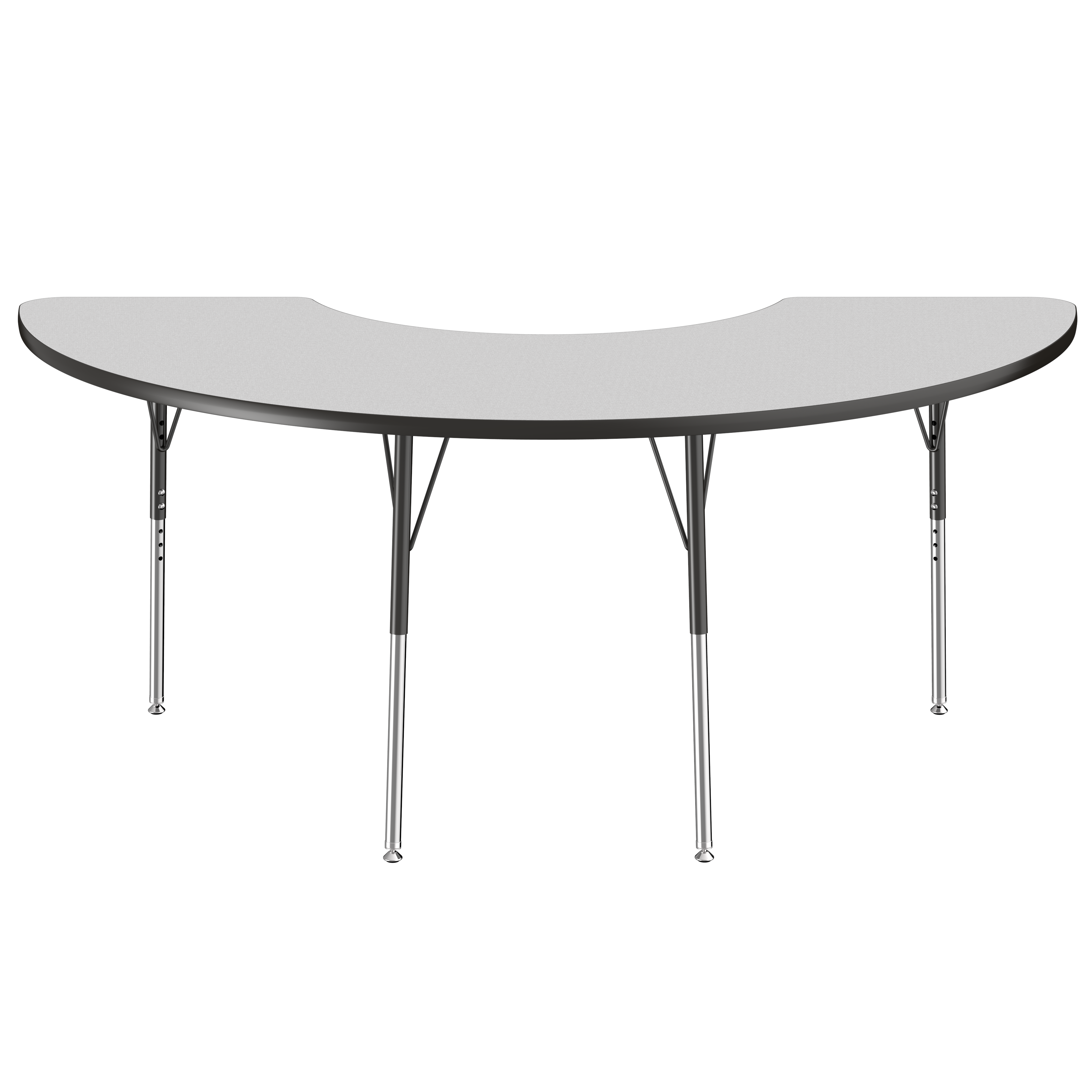 36" x 72" Half Moon T-Molding Activity Table with Adjustable Standard Swivel Glide Legs - Gray/Black