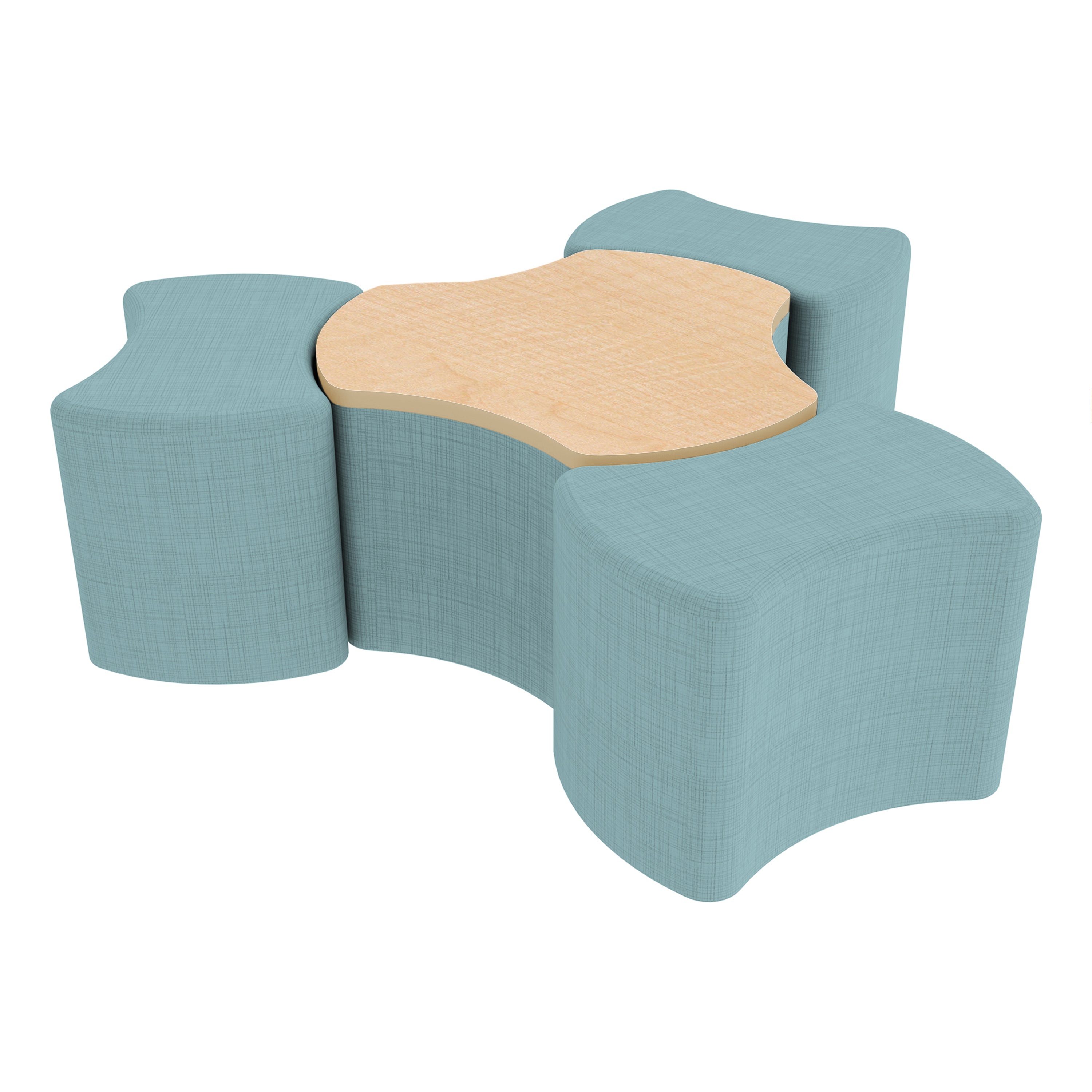 Pro Series Cog Ottoman Table with Bowtie 18" H Seating, 4-Piece Set - Sky Blue Crosshatch/Maple