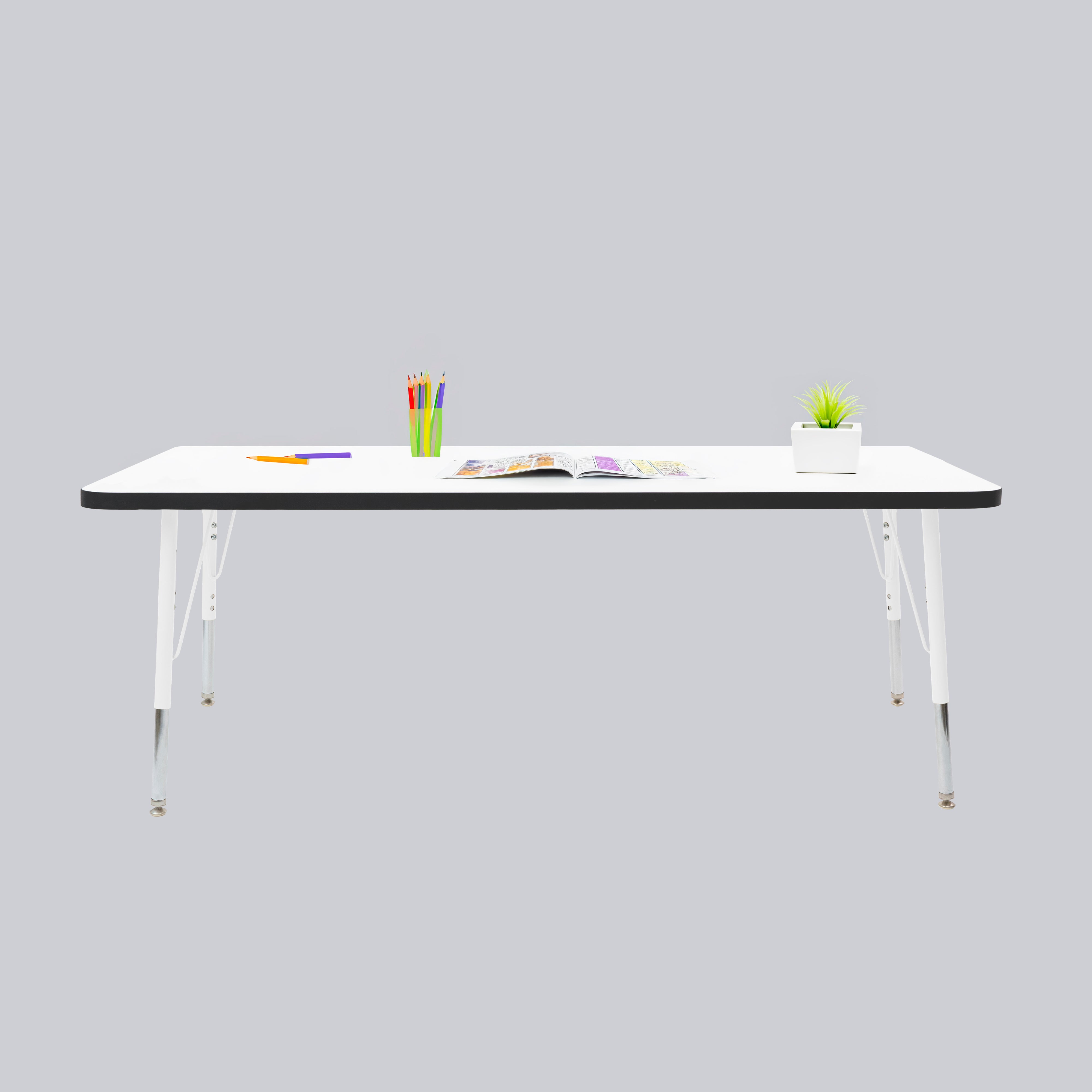 30" x 60" Rectangle Thermofused Activity Table with Adjustable Standard Swivel Glide Legs - White/Black/White