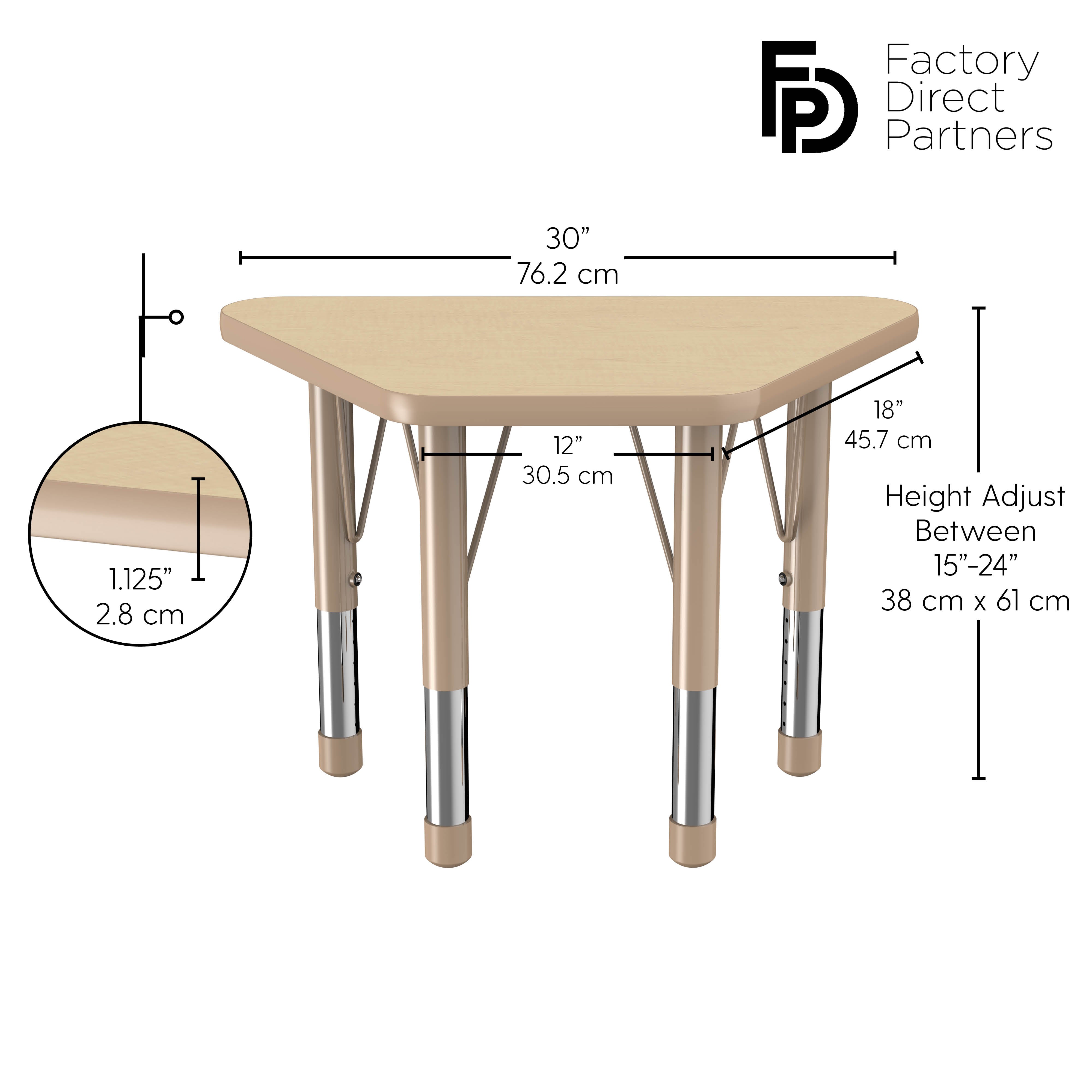 18" x 30" Trapezoid T-Molding Activity Table with Adjustable Chunky Legs - Maple/Sand
