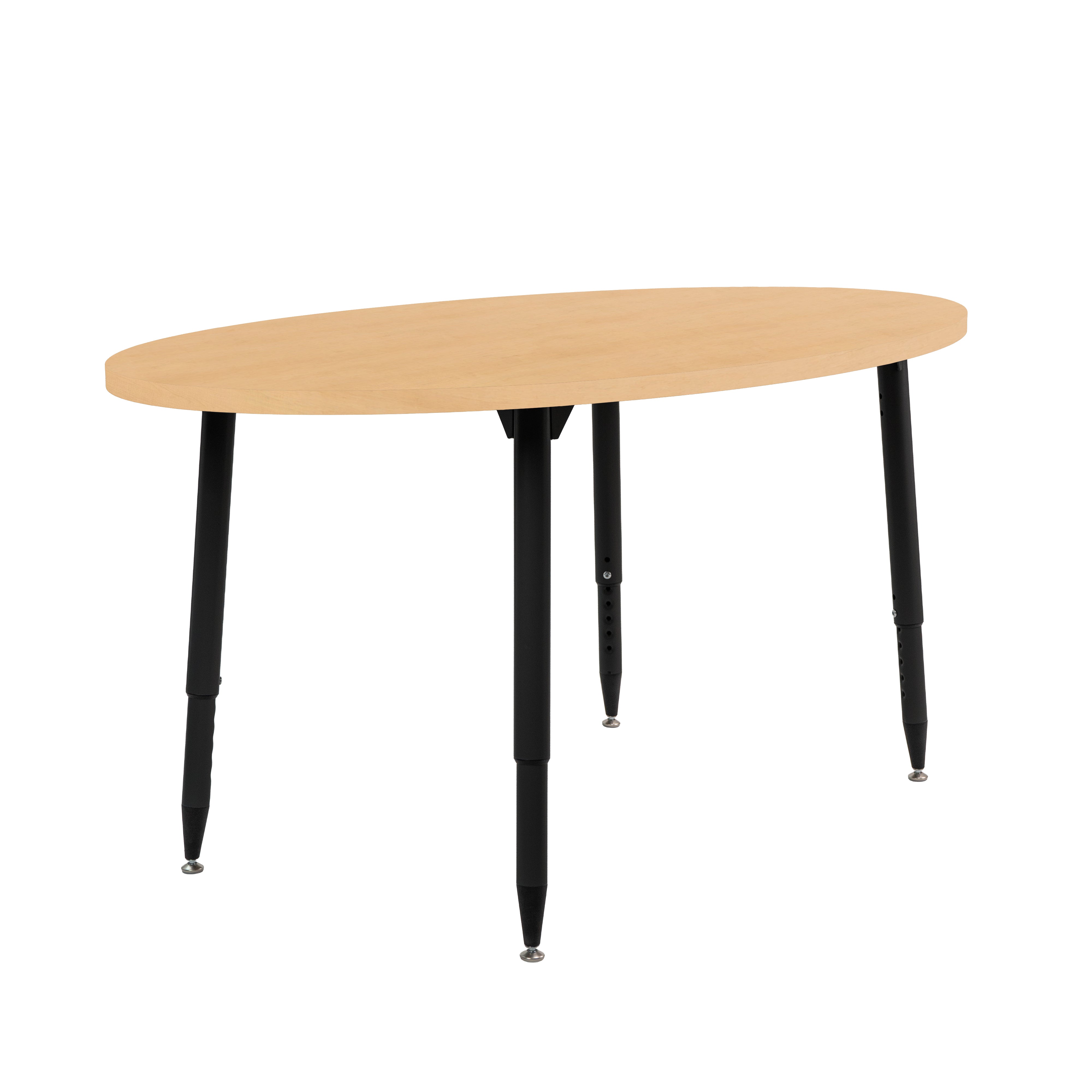 Adapte 30" x 60" Oval Woodgrain Activity Table with Adjustable Tapered Legs - Maple Grain/Black
