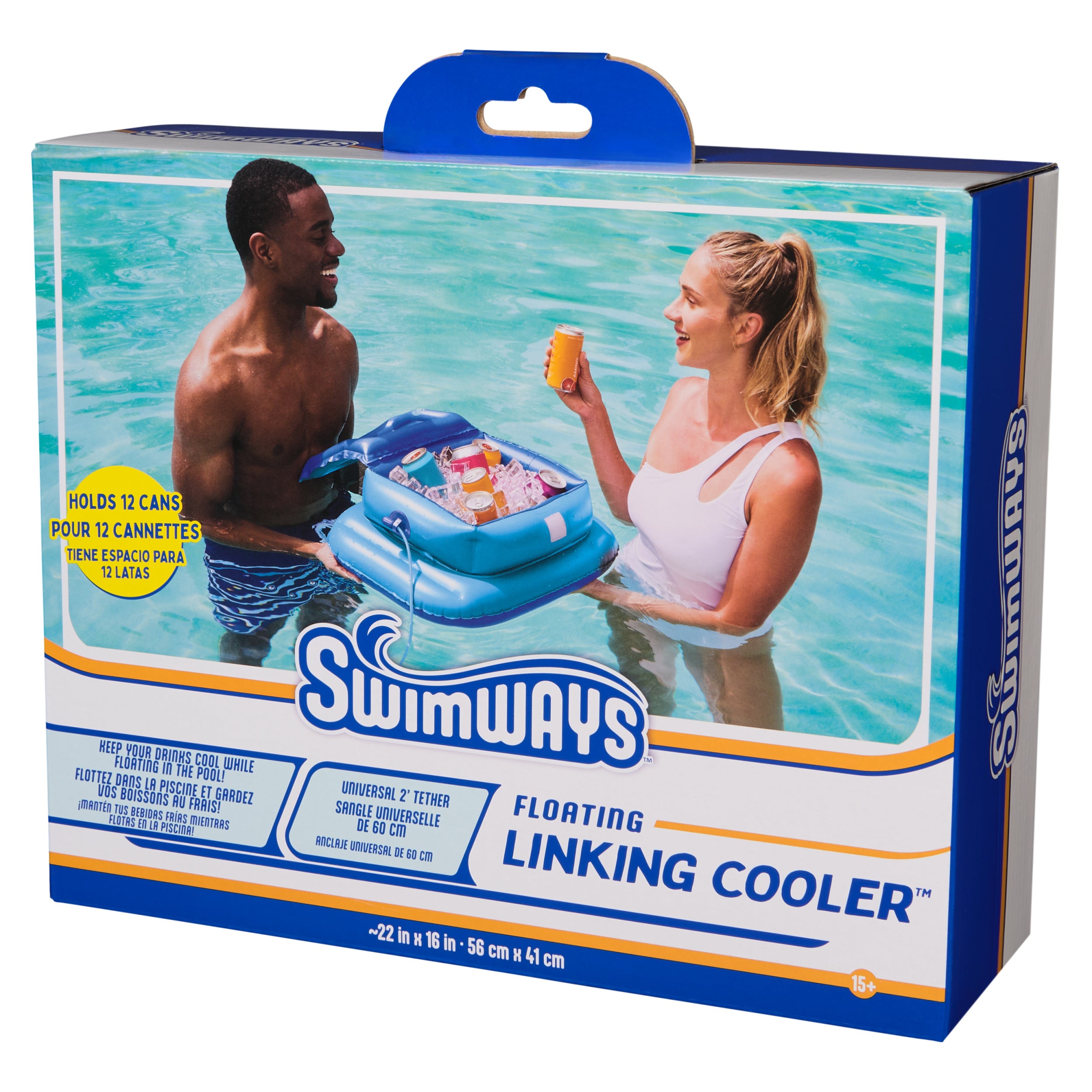 Swimways Linking Floating Cooler, Inflatable Pool Accessories with 12 Can Capacity & 2' Tether, Pool Party Supplies for Adults Aged 15 & Up, Blue