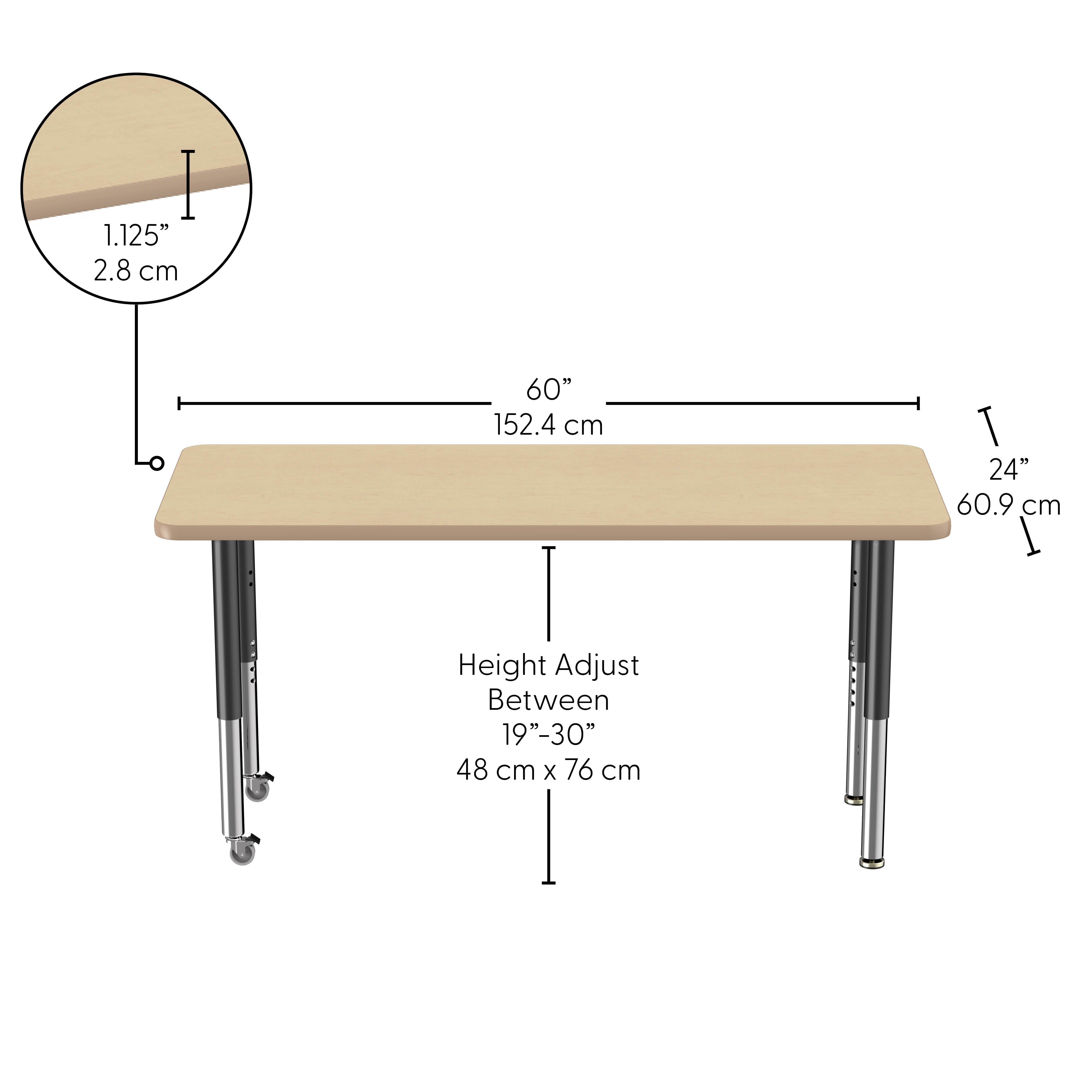 24" x 60" Rectangle Thermofused Activity Table with Adjustable Super Legs - Maple/Maple/Black