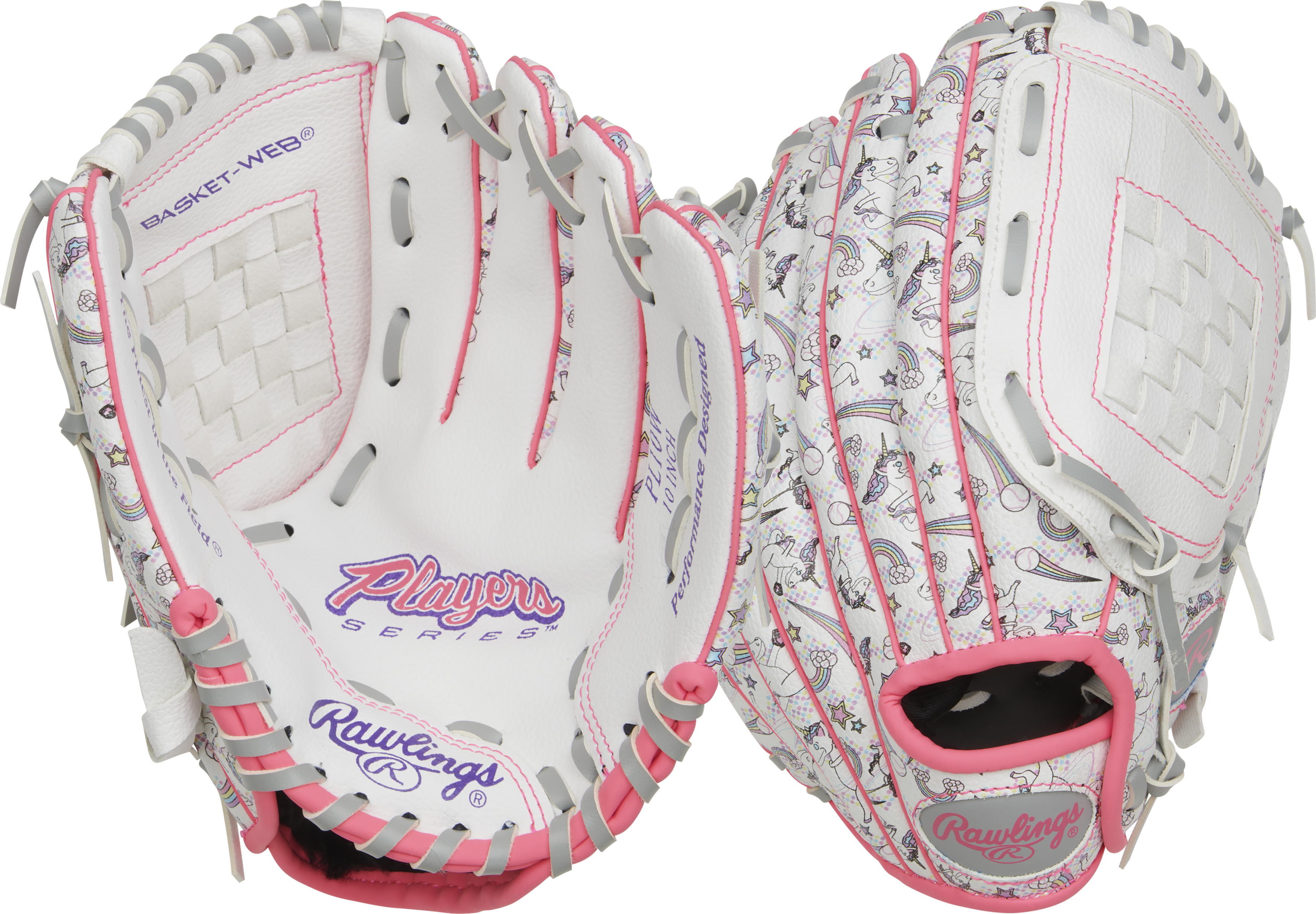 Rawlings Players Series Youth 10-Inch Baseball Glove - Right Hand Thrower - White/Unicorn Print