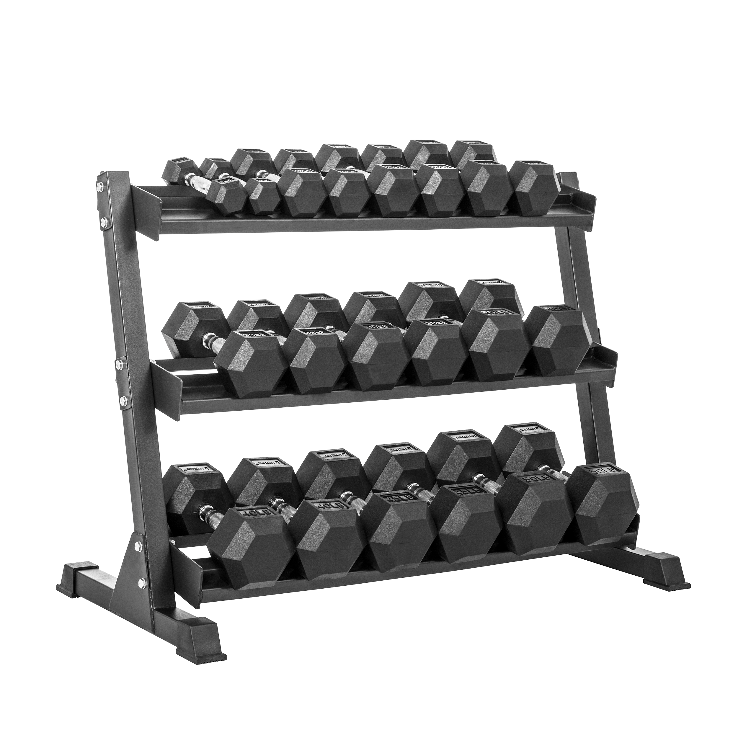 Lifeline 5Lb-50Lb (550Lb) Hex Rubber Dumbbell Set W/ 3 Tier Rack: 5Lb, 10Lb, 15Lb, 20Lb, 25Lb, 30Lb, 35Lb, 40Lb, 45Lb, 50Lb Set