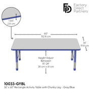 36" x 60" Rectangle T-Molding Activity Table with Adjustable Chunky Legs - Gray/Blue