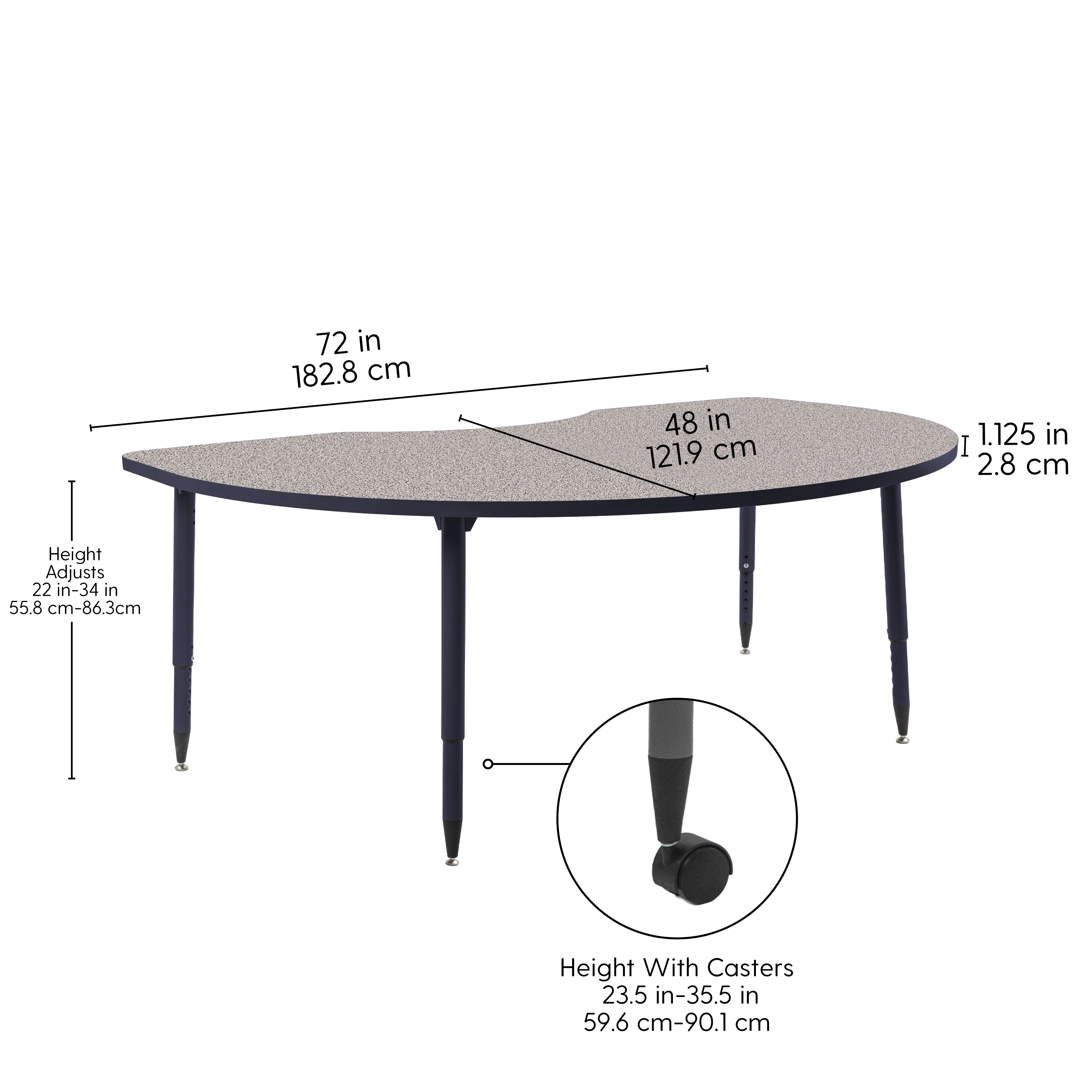 Adapte 48" x 72" Kidney Thermofused Activity Table with Adjustable Tapered Legs - Gray/Navy