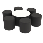 Pro Series Dry-Erase 30" Round Ottoman Table with Round 18" H Seating, 7-Piece Set - Black/Whiteboard