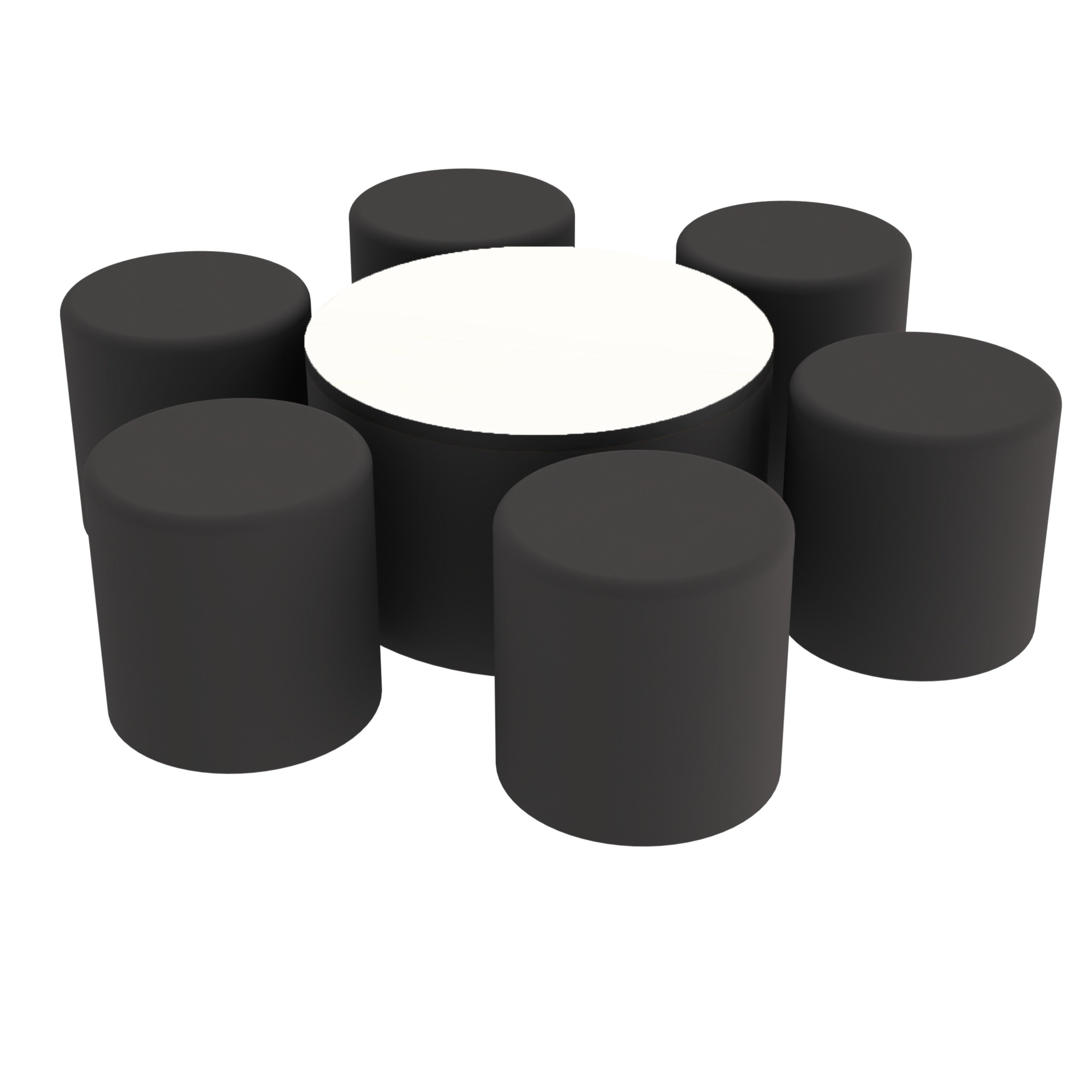 Pro Series Dry-Erase 30" Round Ottoman Table with Round 18" H Seating, 7-Piece Set - Black/Whiteboard