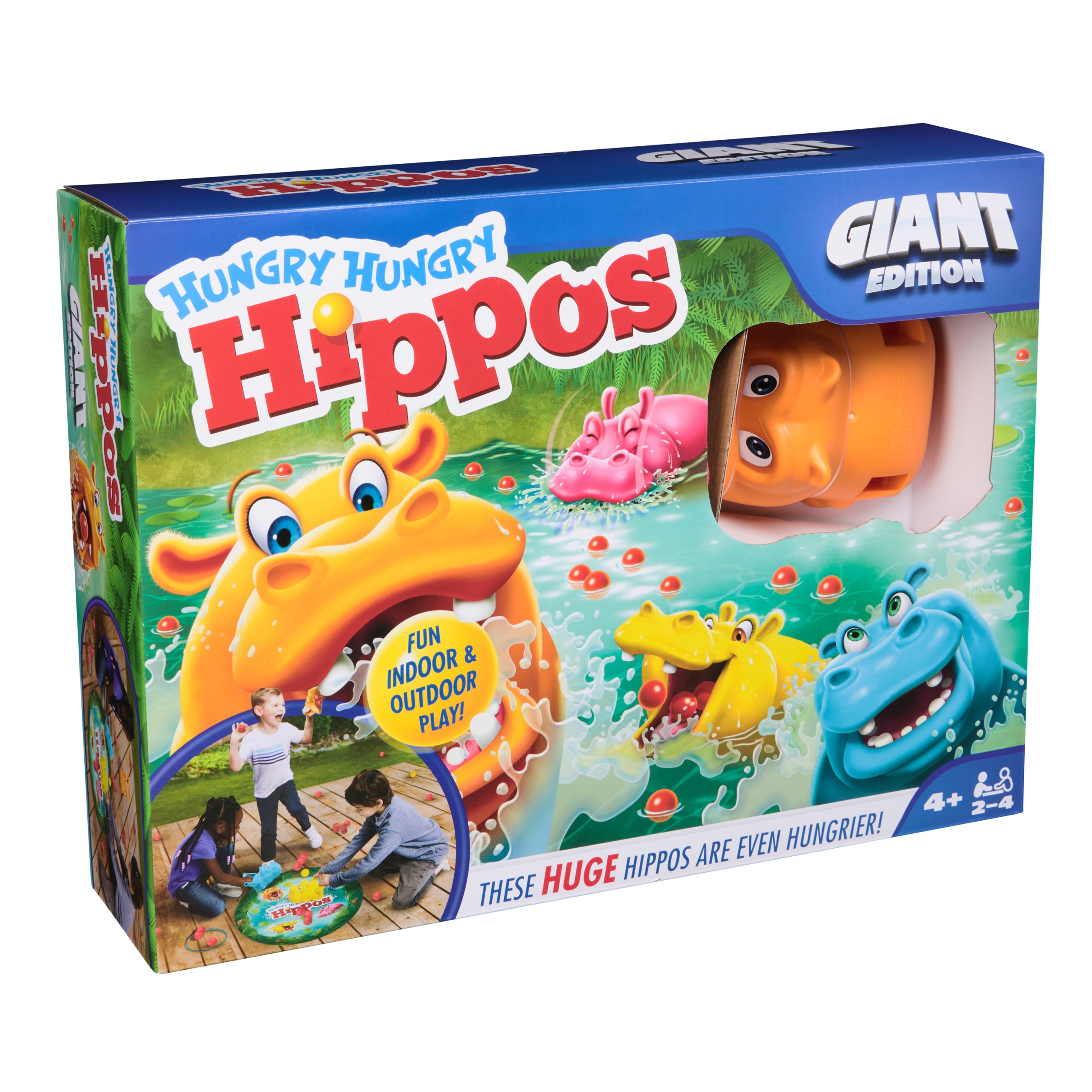 Spin Master Games, Hungry Hungry Hippos Giant Edition, Family Board Game Indoor & Outdoor Fun Game with Big Oversized Gameboard, for Ages 4+