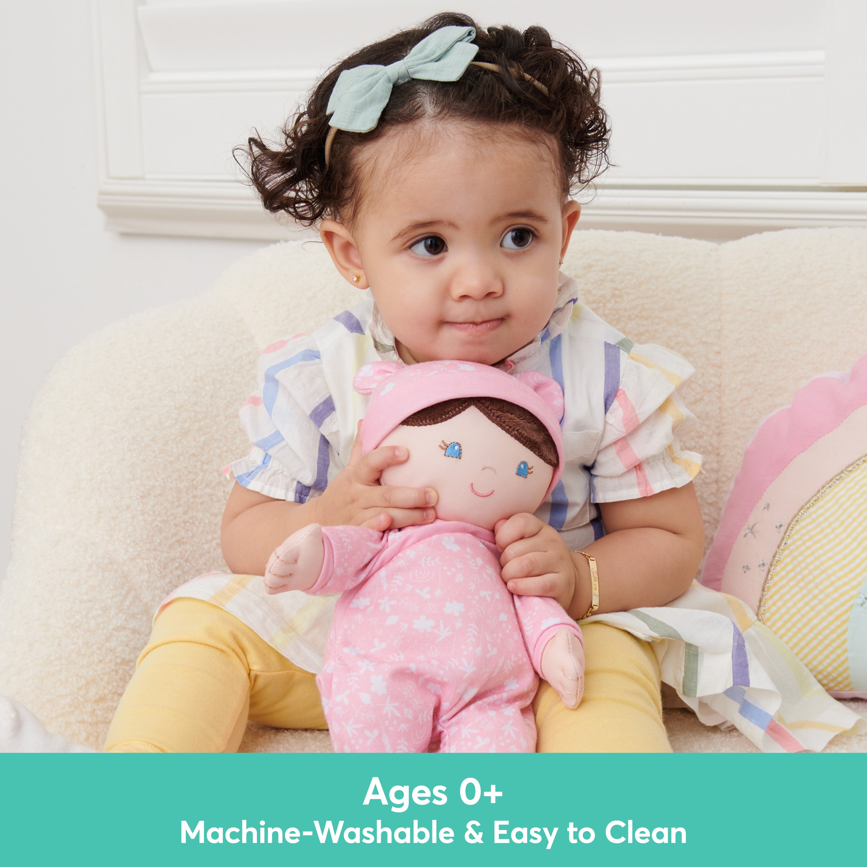 Baby GUND Sustainable Baby Doll, Plush Doll Made from Recycled Materials, For Newborns and Toddlers, Pink, 12”