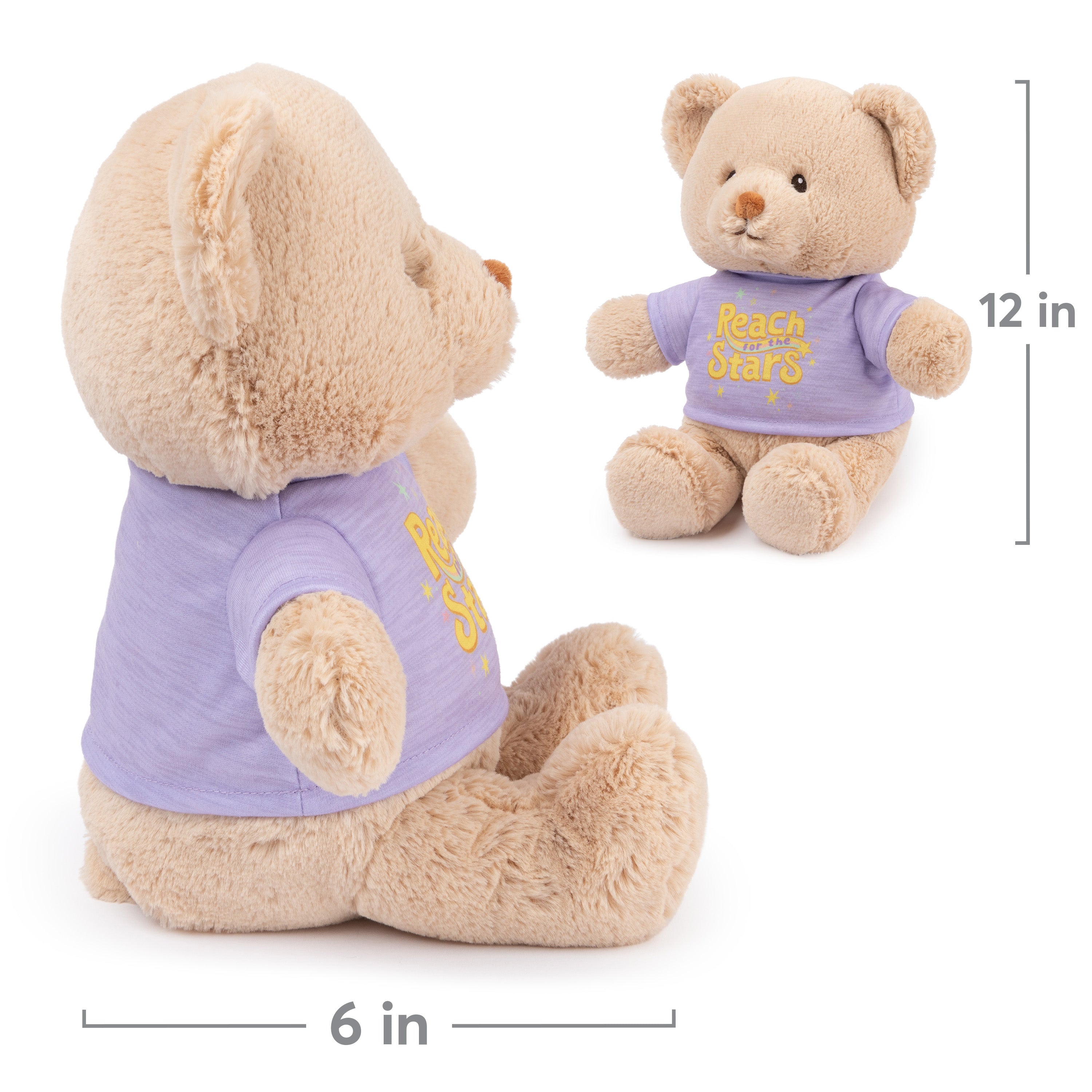 GUND “Reach for the Stars” Sustainable Message Bear with Purple T-Shirt, Teddy Bear Made from 100% Recycled Materials for Ages 1 and Up, Tan, 12”
