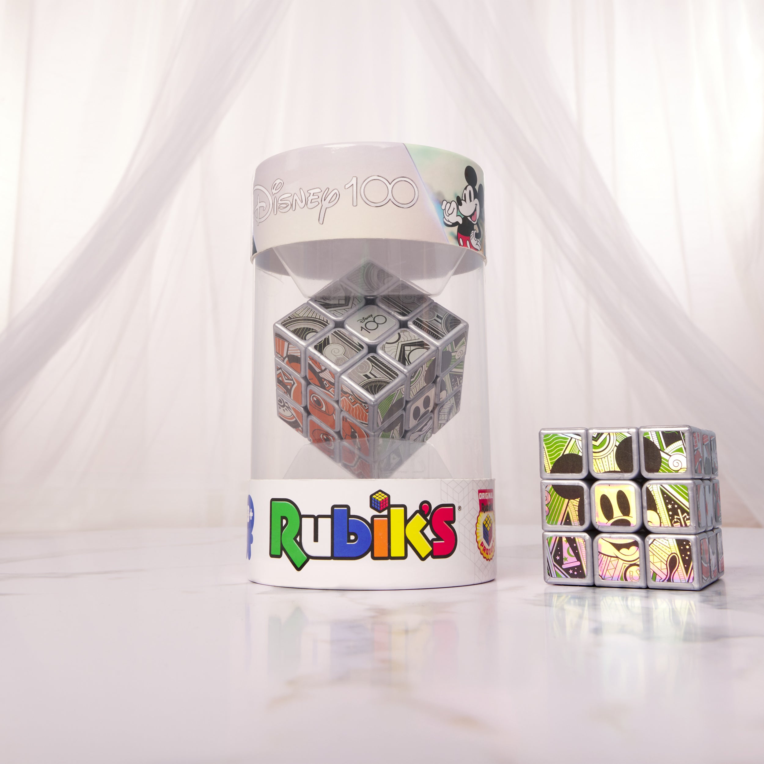 Rubik’s Cube, Disney 100th Anniversary Metallic Platinum 3x3 Cube, Disney Toy, Problem-Solving Brain Teaser, Classic Color-Matching Puzzle, Fidget Toy, Sensory Puzzle for Ages 8 & Up