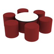 Pro Series Dry-Erase 30" Round Ottoman Table with Round 18" H Seating, 7-Piece Set - Crimson/Whiteboard