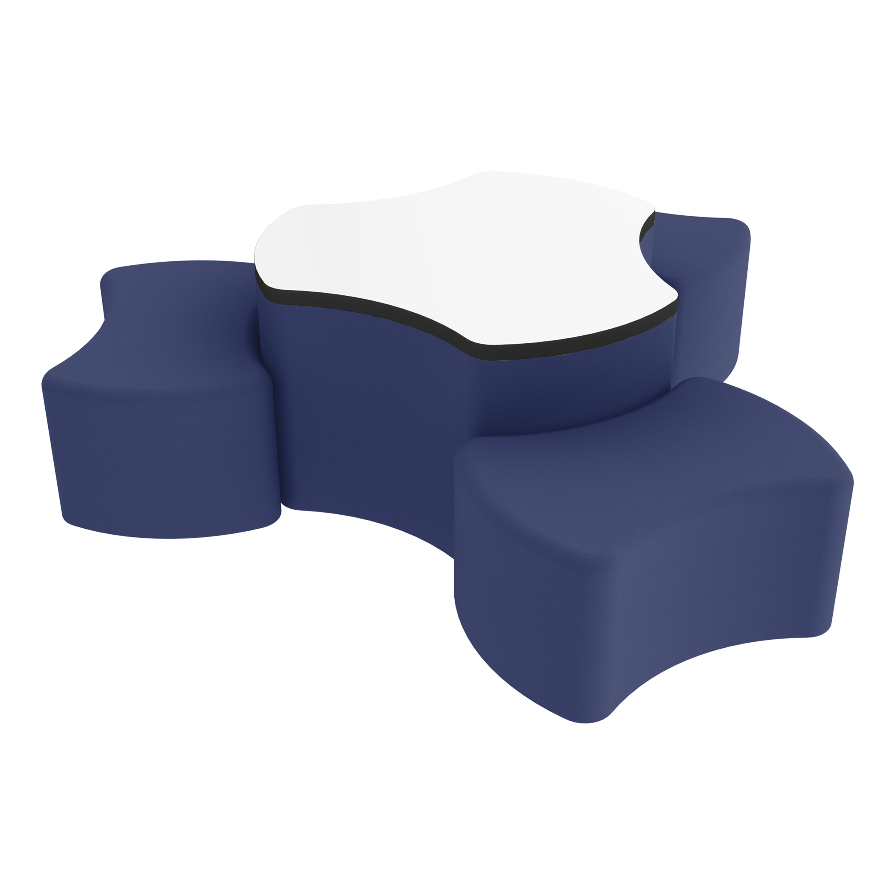 Pro Series Dry-Erase Cog Ottoman Table with Bowtie 12" H Seating, 4-Piece Set - Navy/Whiteboard