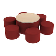 Pro Series 30" Round Ottoman Table with Round 12" H Seating, 7-Piece Set - Crimson/Maple