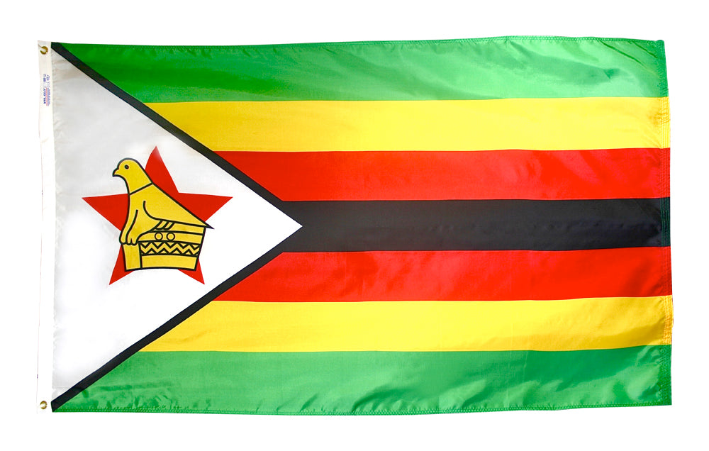 Zimbabwe Flag 4x6 ft. Nylon SolarGuard Nyl-Glo 100% Made in USA to Official United Nations Design Specifications.