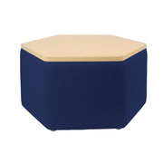 Pro Series Upholstered Hexagon Ottoman Table 18" Height - Navy/Maple