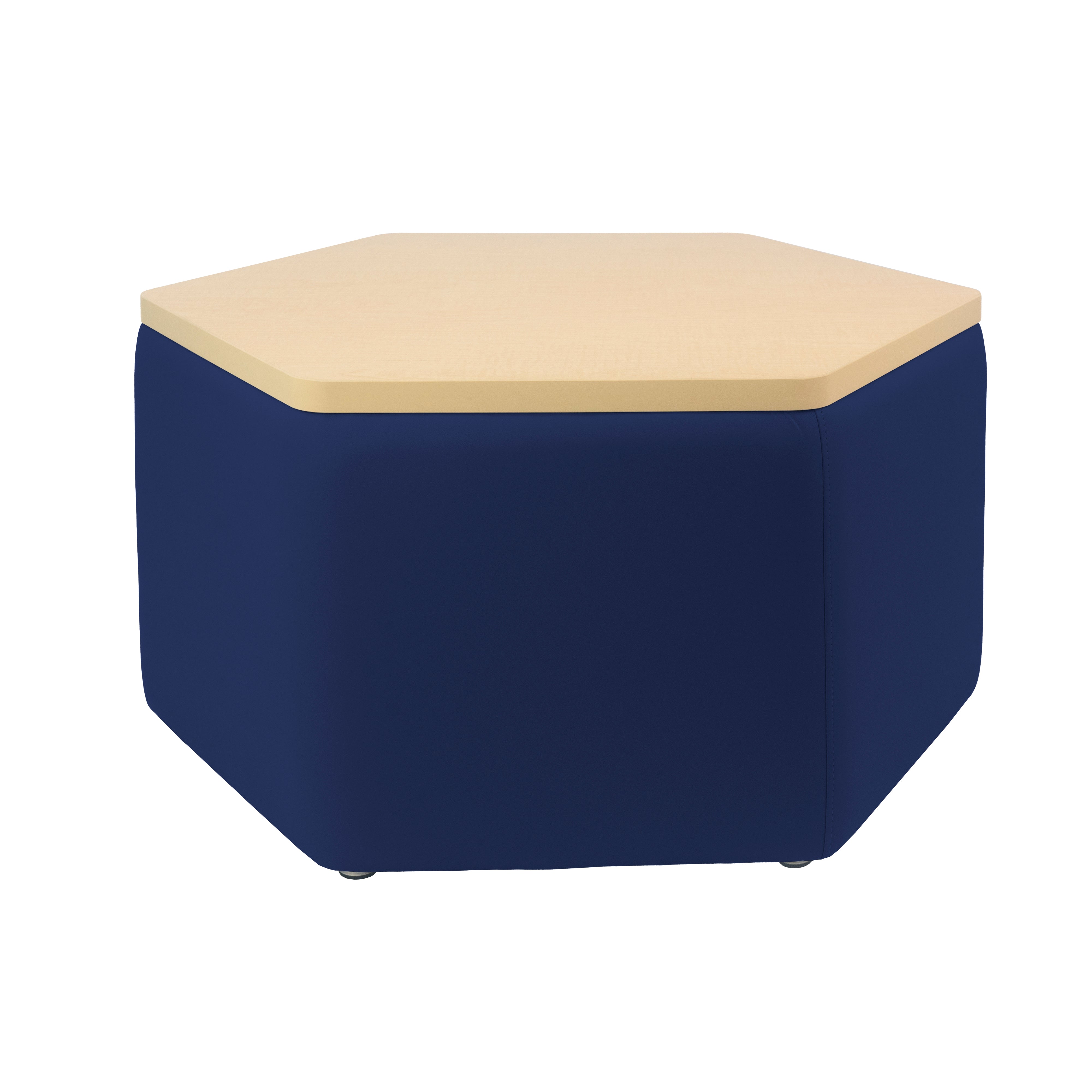 Pro Series Upholstered Hexagon Ottoman Table 18" Height - Navy/Maple