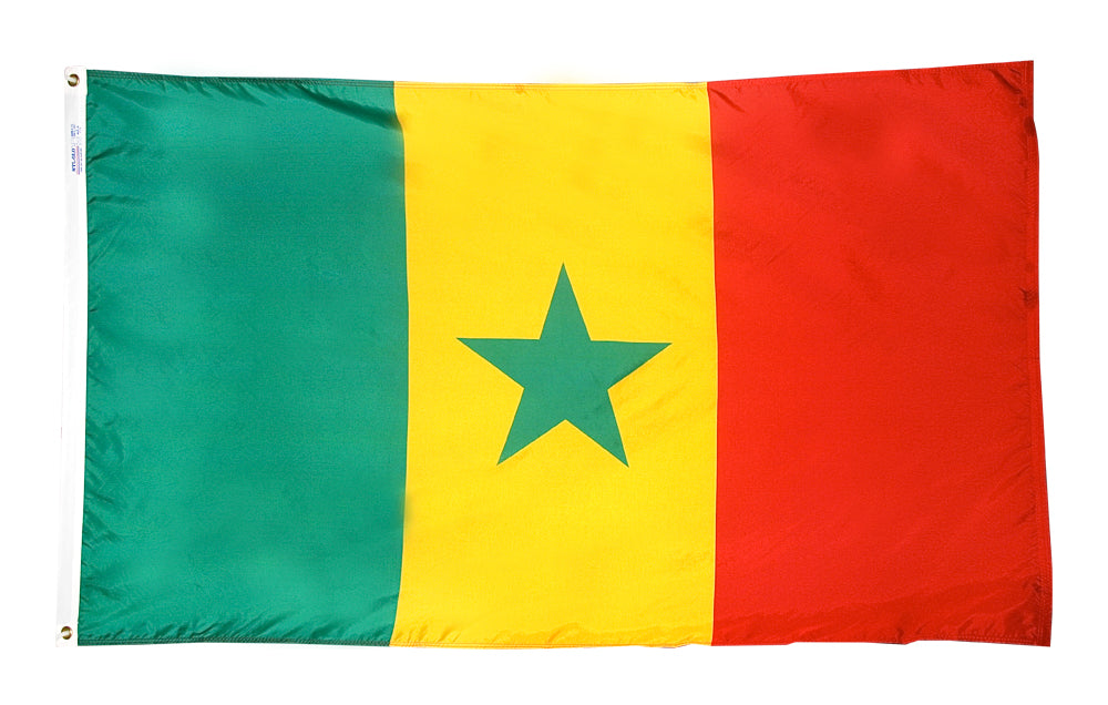 Senegal Flag 4x6 ft. Nylon SolarGuard Nyl-Glo 100% Made in USA to Official United Nations Design Specifications.