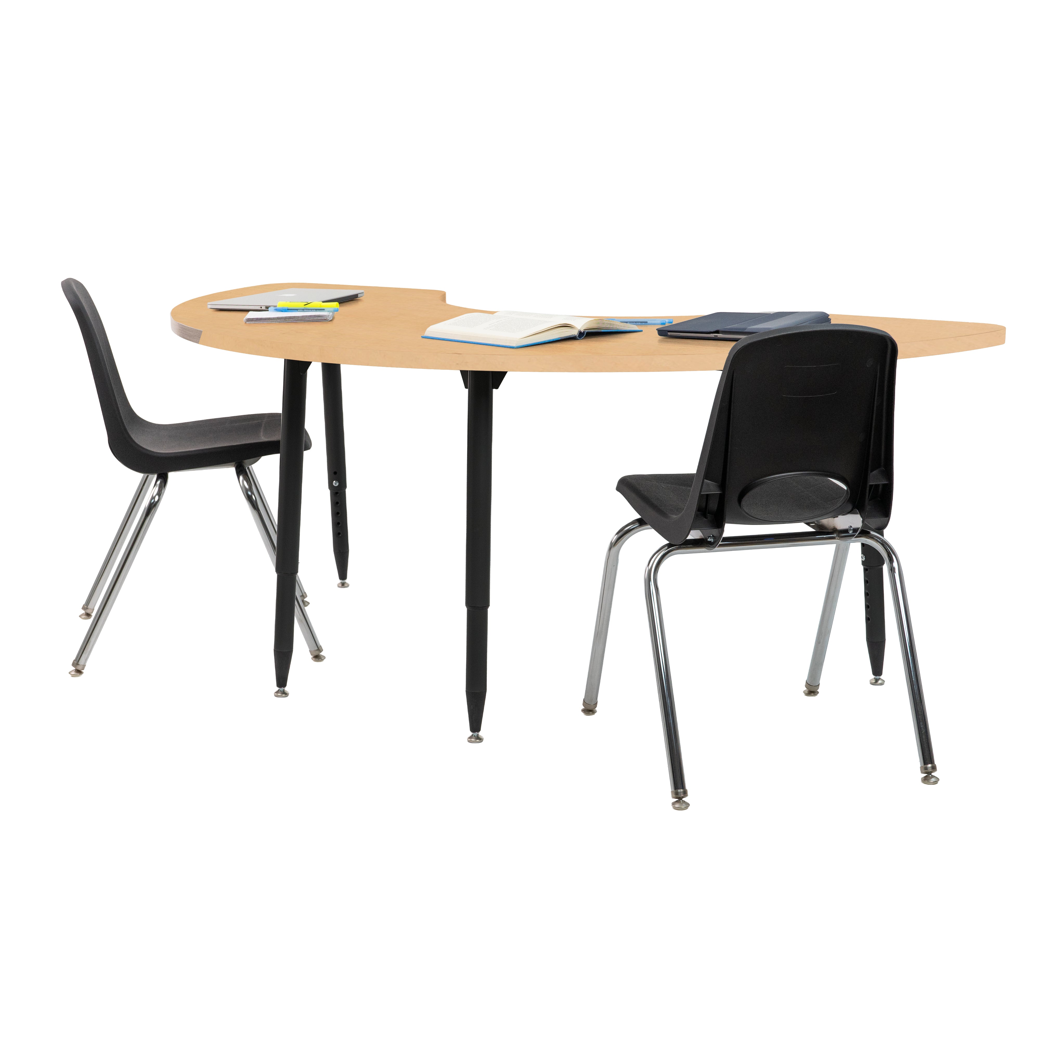 Adapte 36" x 72" Half Moon Woodgrain Activity Table with Adjustable Tapered Legs - Maple Grain/Black