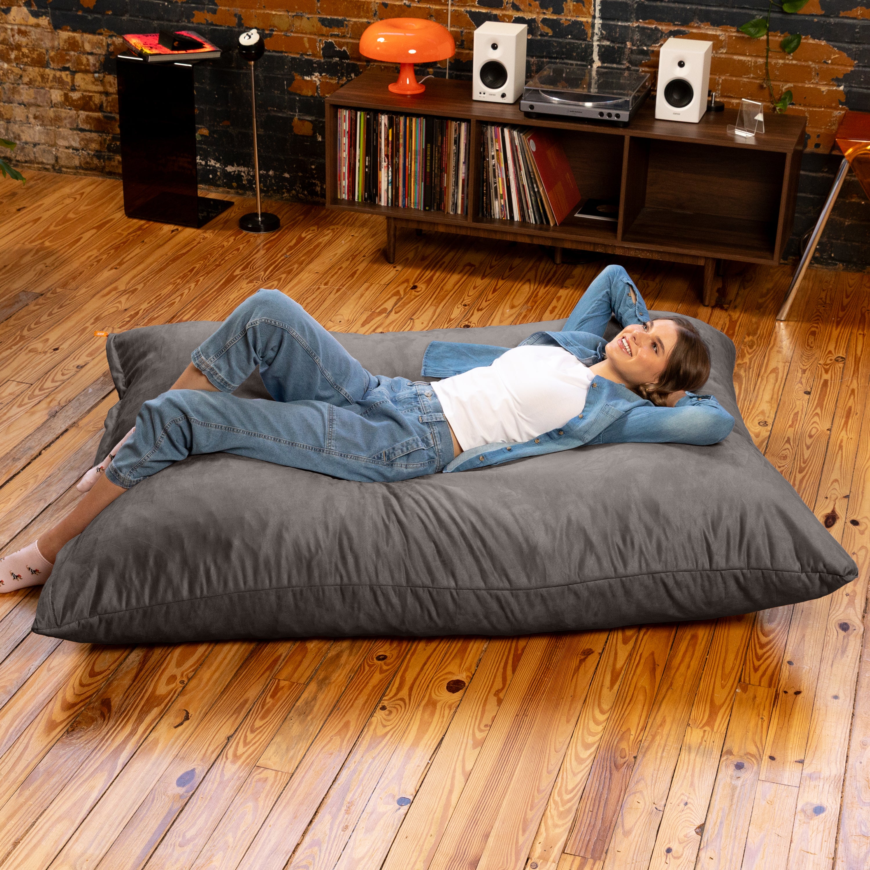 Jaxx Pillow Saxx 5.5-Foot - Huge Bean Bag Floor Pillow and Lounger, Charcoal