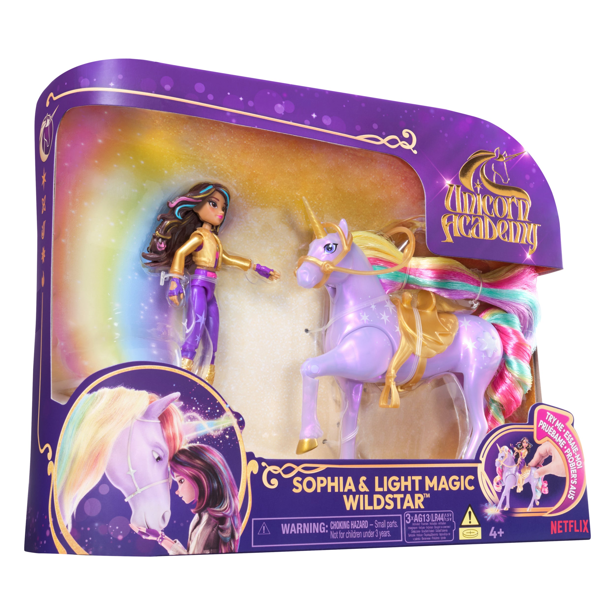 Unicorn Academy, Sophia & Light Magic Wildstar with Rainbow Light-up Effects, 2 Riding Accessories, Dolls & Unicorn Toys for Girls Ages 4 and up