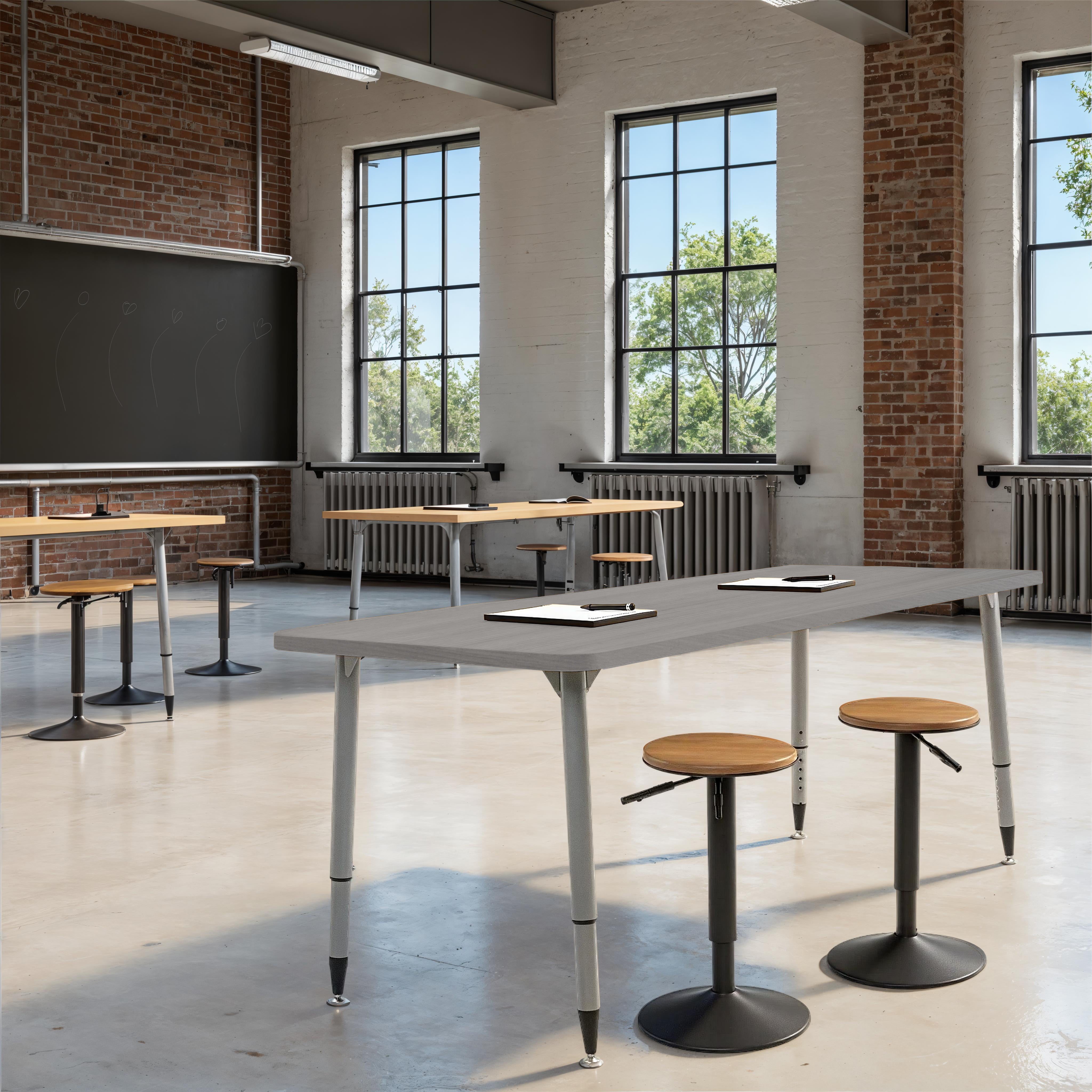 Adapte 30" x 72" Rectangle Woodgrain Activity Table with Adjustable Tapered Legs - Light Gray Wood/Silver