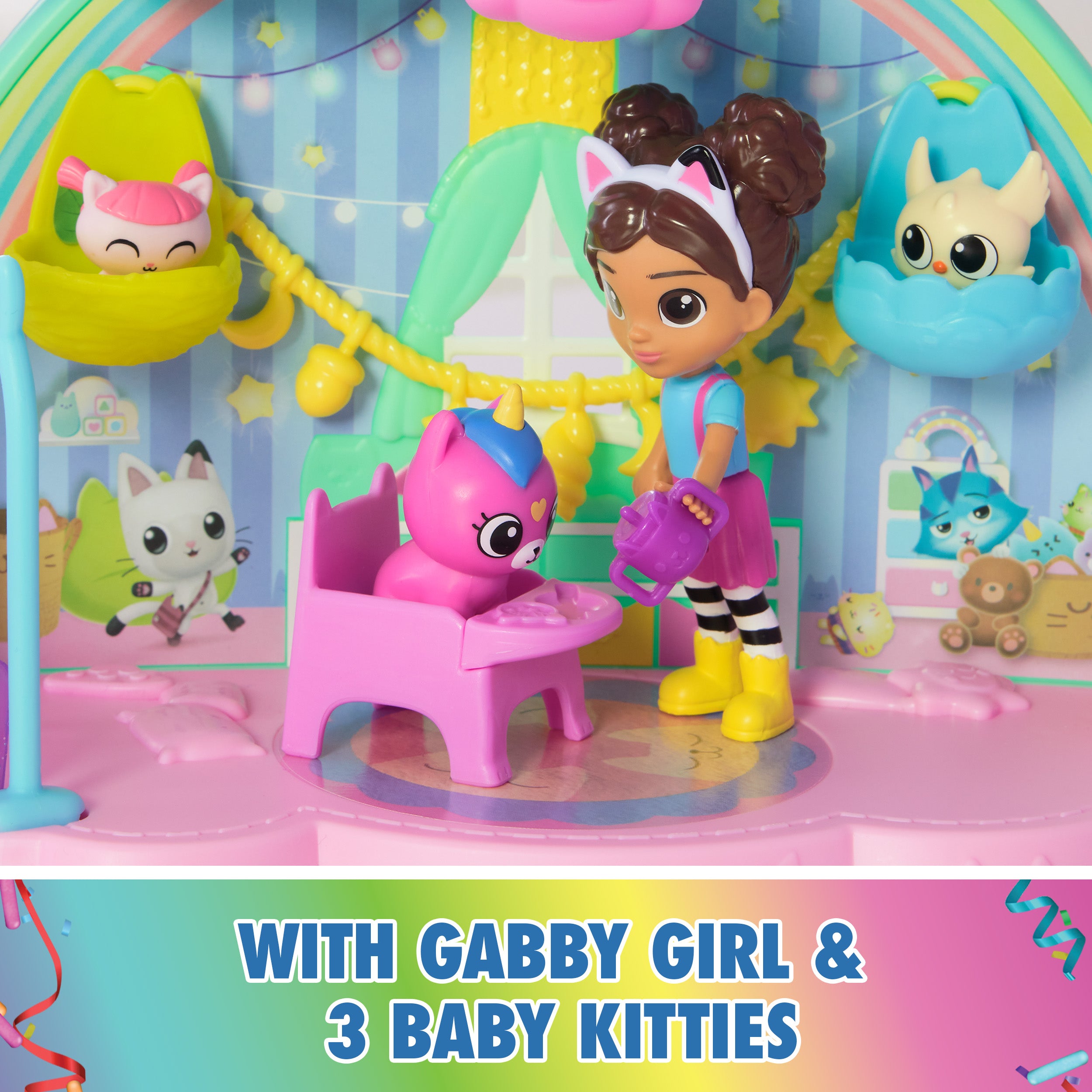 Gabby's Dollhouse Kitty Care Ear Purrfect Playroom – 17-Piece Playset with 4 Toy Figures, Dollhouse Furniture, Doll Accessories & Baby Doll Stuff for Kids Ages 3+