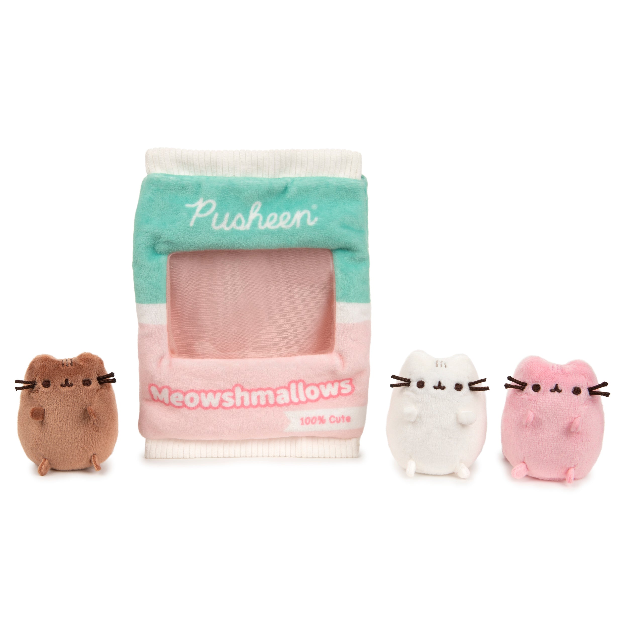 GUND Pusheen Meowshmallows Bag of Treats with Removable Mini Plush, Stuffed Animals for Ages 8 and Up, Pink/Green, 7.5”