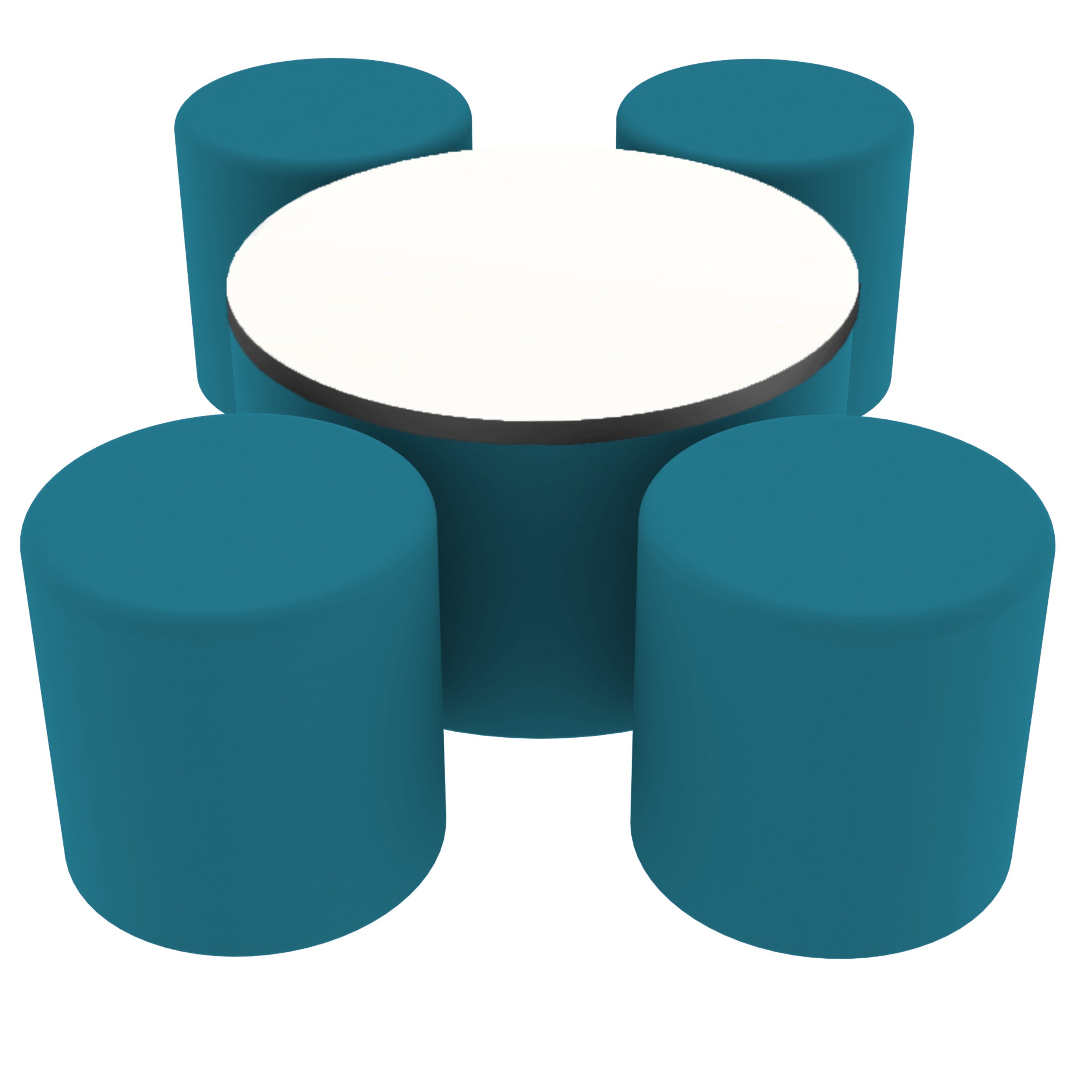 Pro Series Dry-Erase 30" Round Ottoman Table with Round 18" H Seating, 5-Piece Set - Teal/Whiteboard