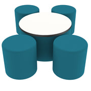 Pro Series Dry-Erase 30" Round Ottoman Table with Round 18" H Seating, 5-Piece Set - Teal/Whiteboard