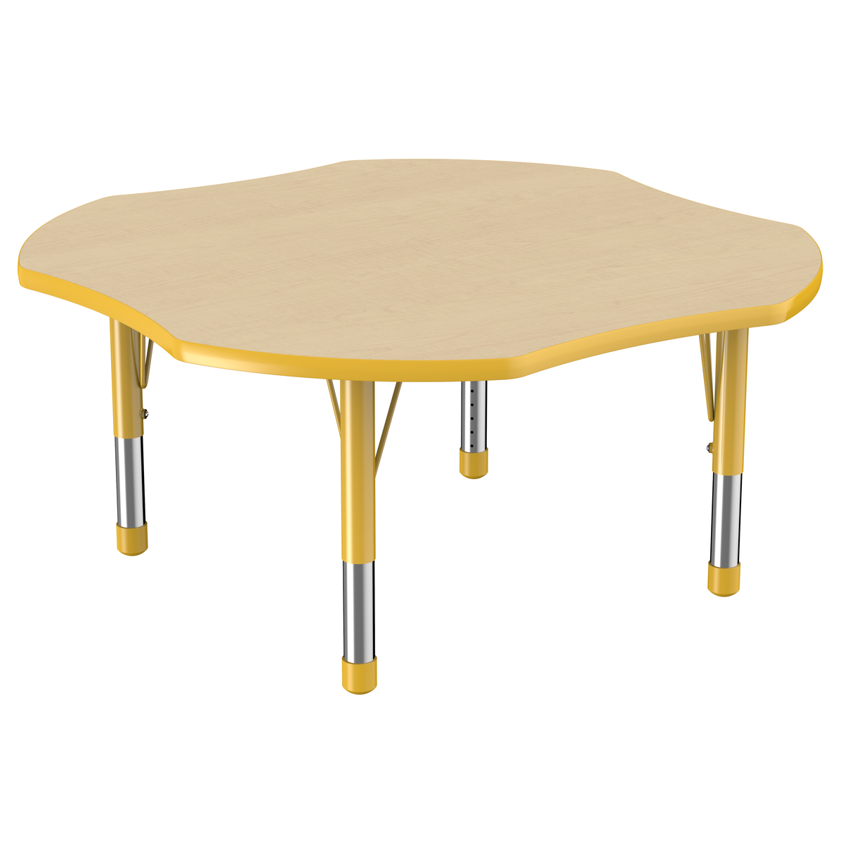 48" x 48" Clover T-Molding Activity Table with Adjustable Chunky Legs - Maple/Yellow