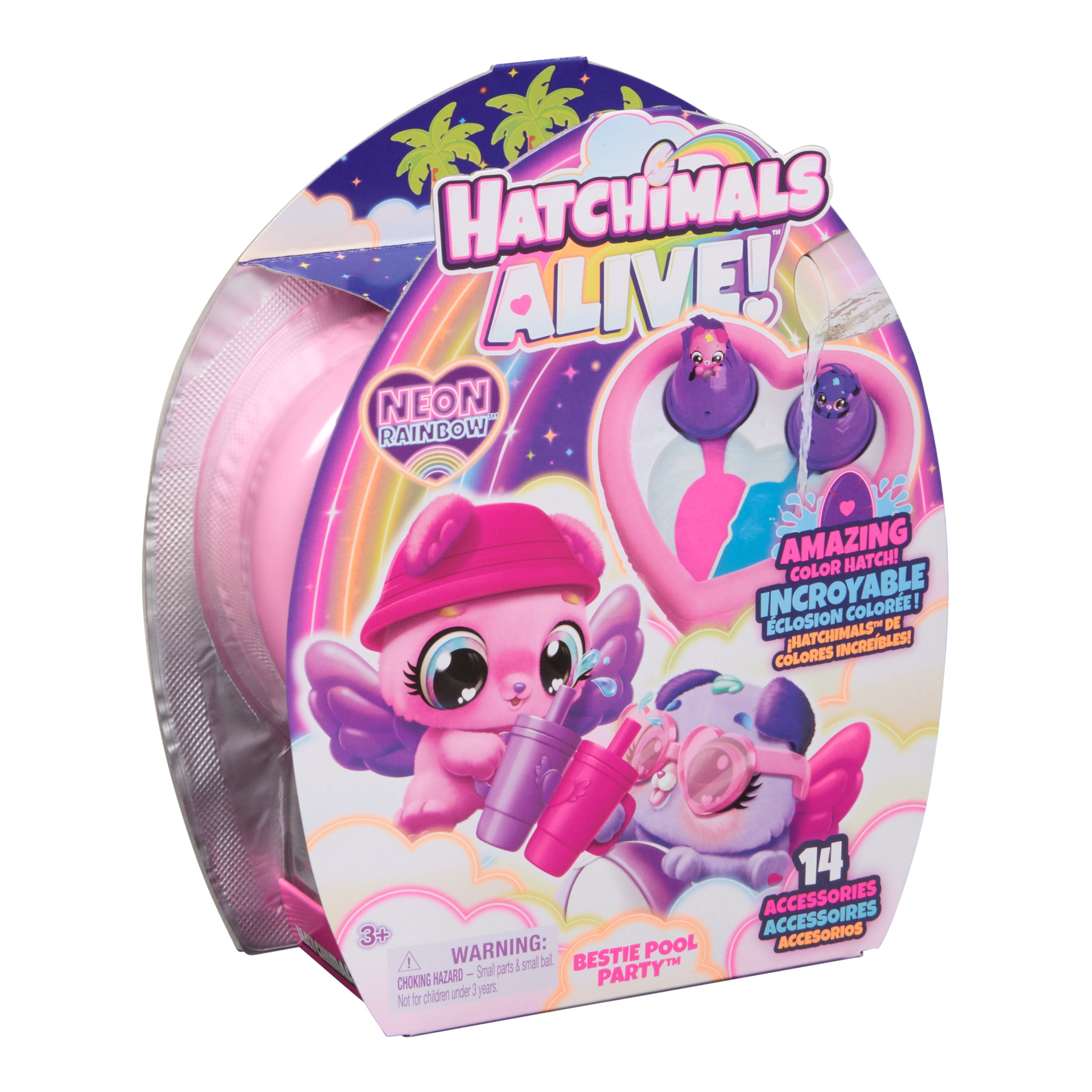 Hatchimals Alive, Neon Rainbow Bestie Pool Party with 2 BFF Figures in Color Reveal Eggs, 14 Accessories, Kids Toys for Ages 3 and up