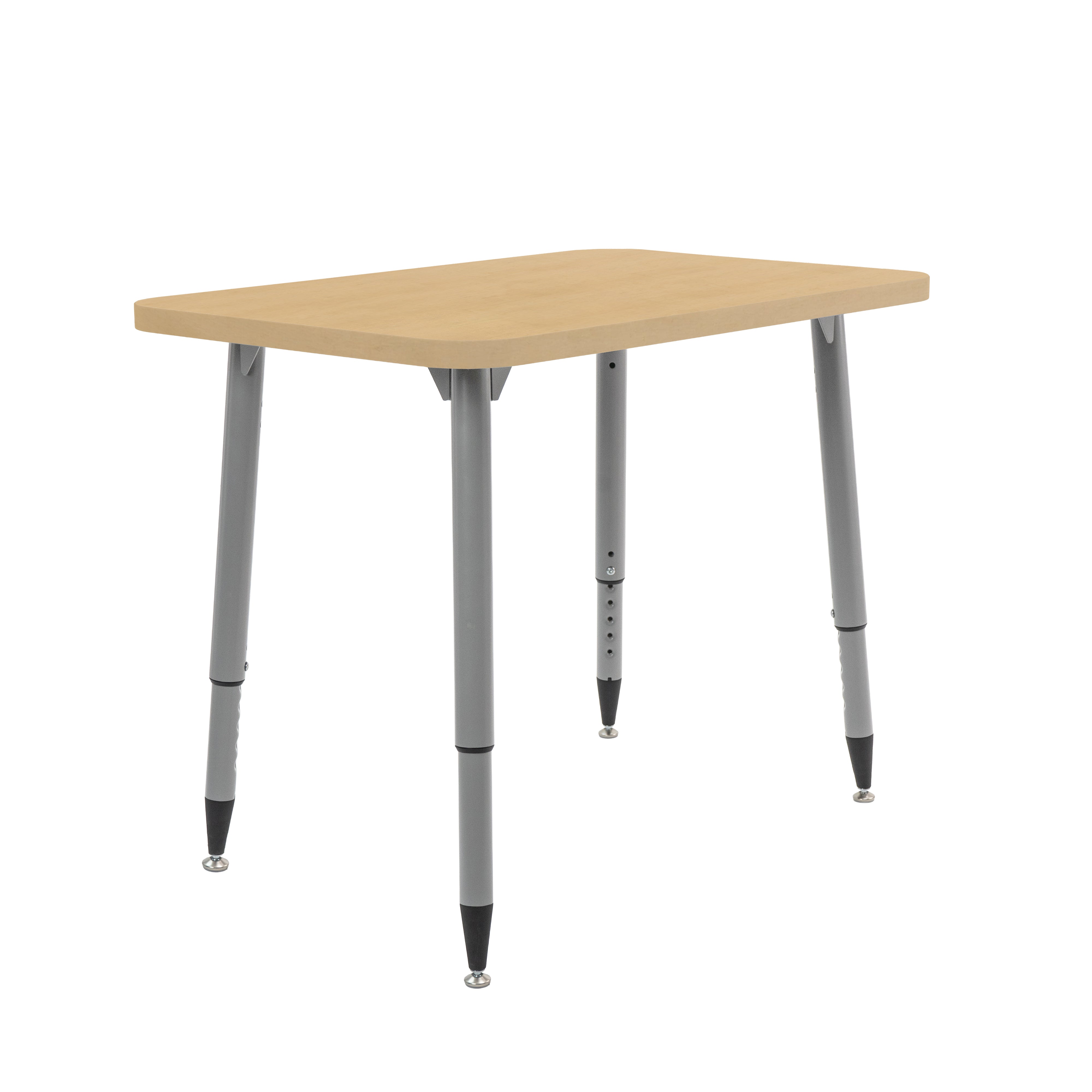 Adapte 24" x 36" Rectangle Woodgrain Activity Table with Adjustable Tapered Legs - Maple Grain/Silver