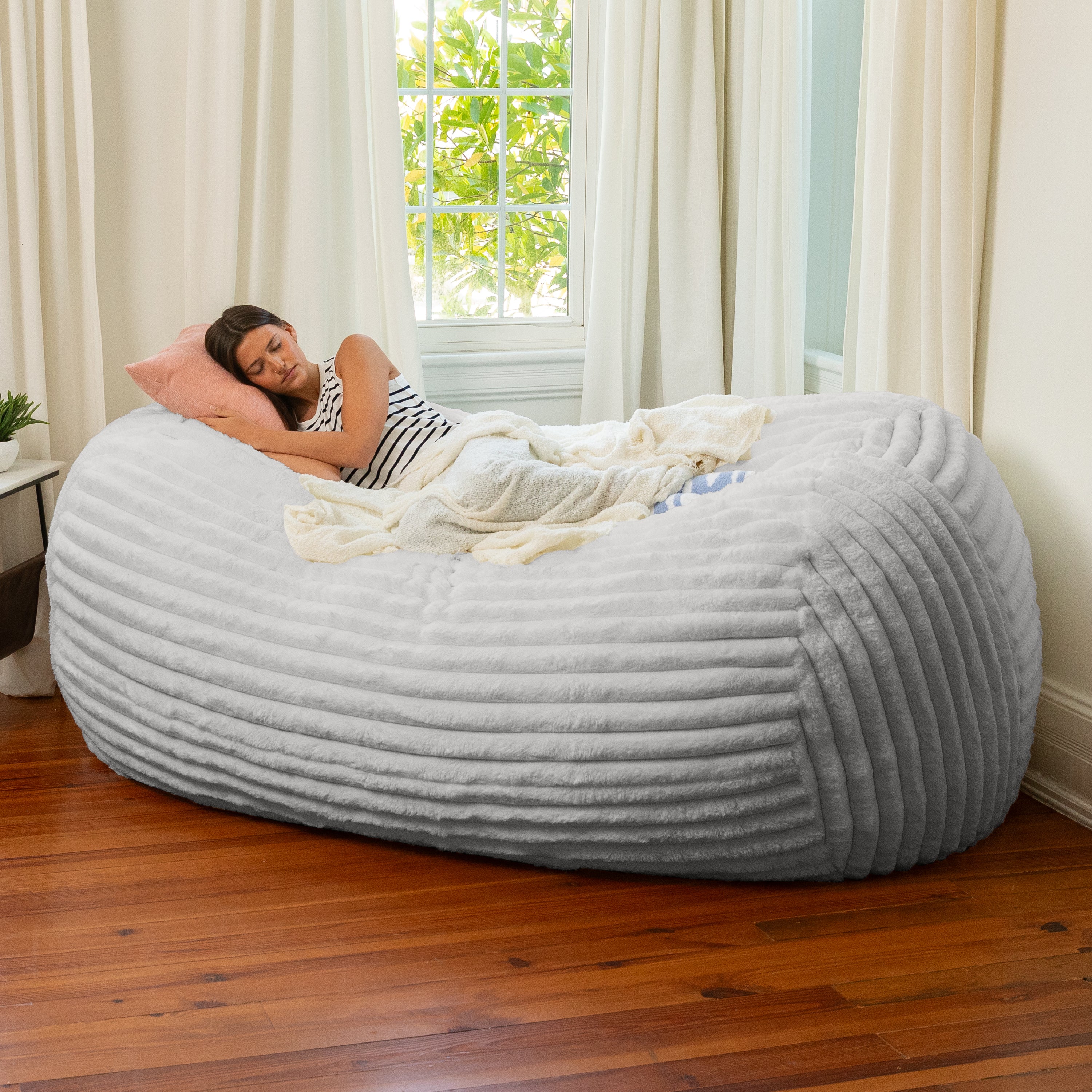 Jaxx Grand Lounger 7 Foot Bean Bag Sofa - Grey Mondo Fur