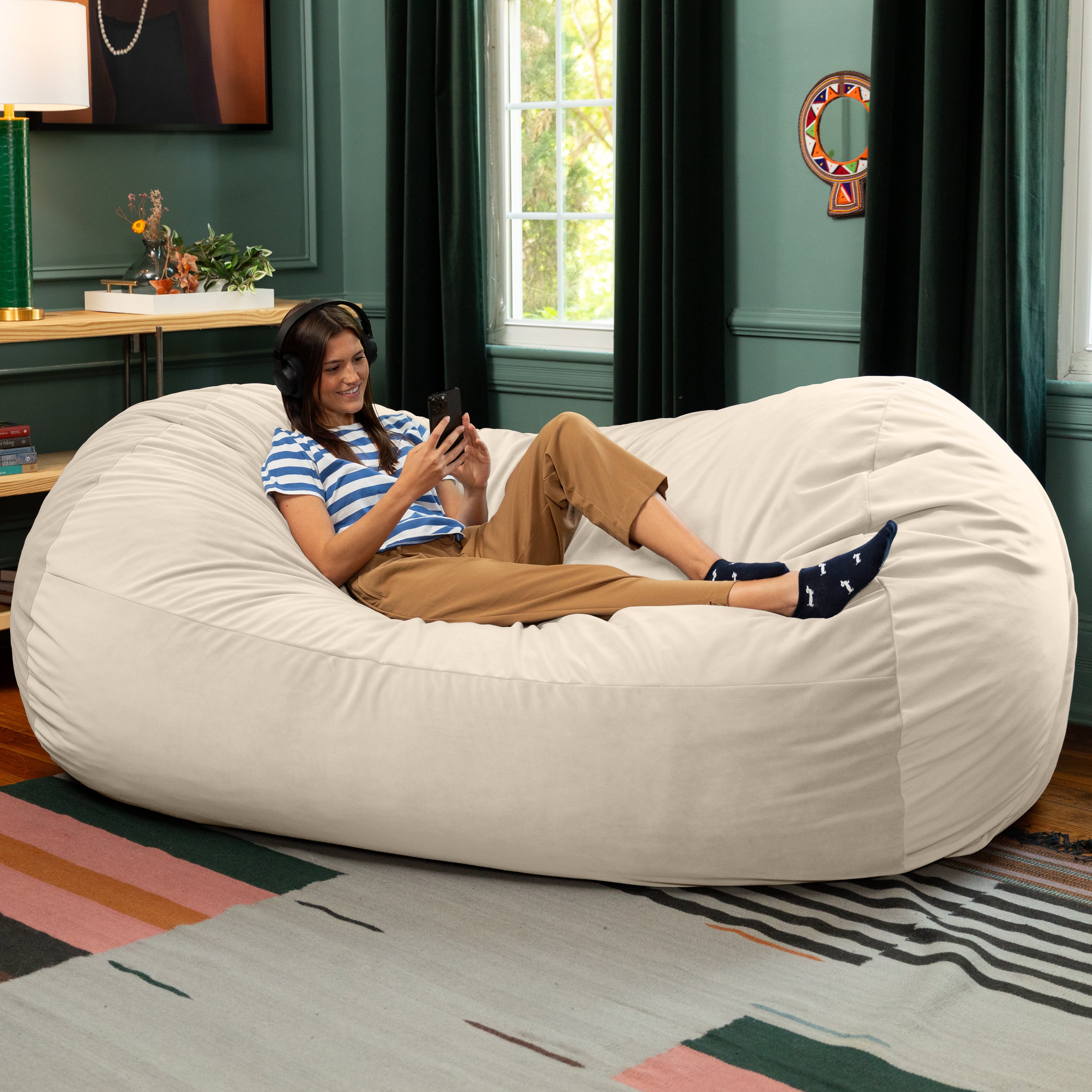 Jaxx Grand Lounger 7 Foot Bean Bag Sofa -Lush Velvet Ivory