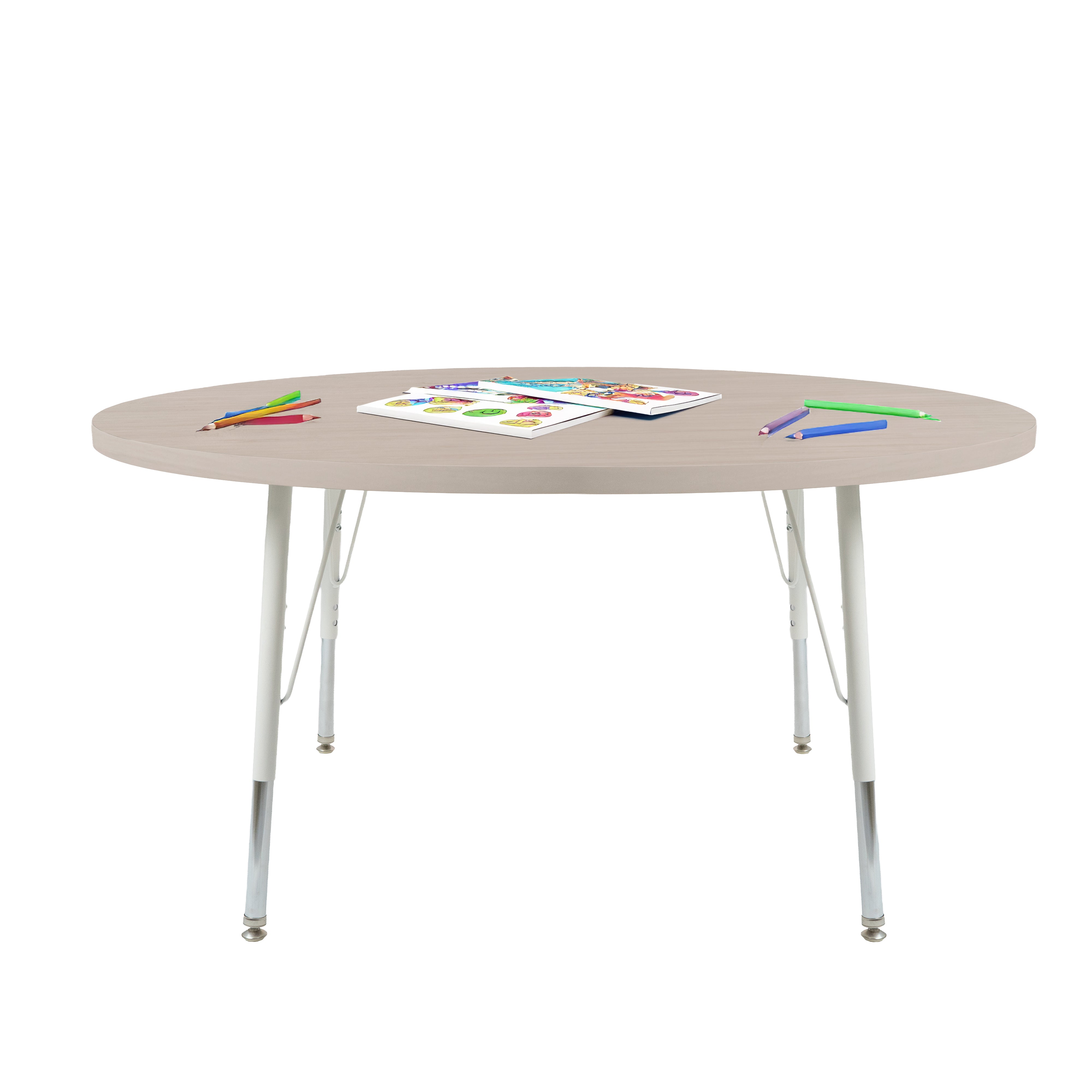48" Round Thermofused Woodgrain Activity Table with Standard Legs - Asian Sand/White