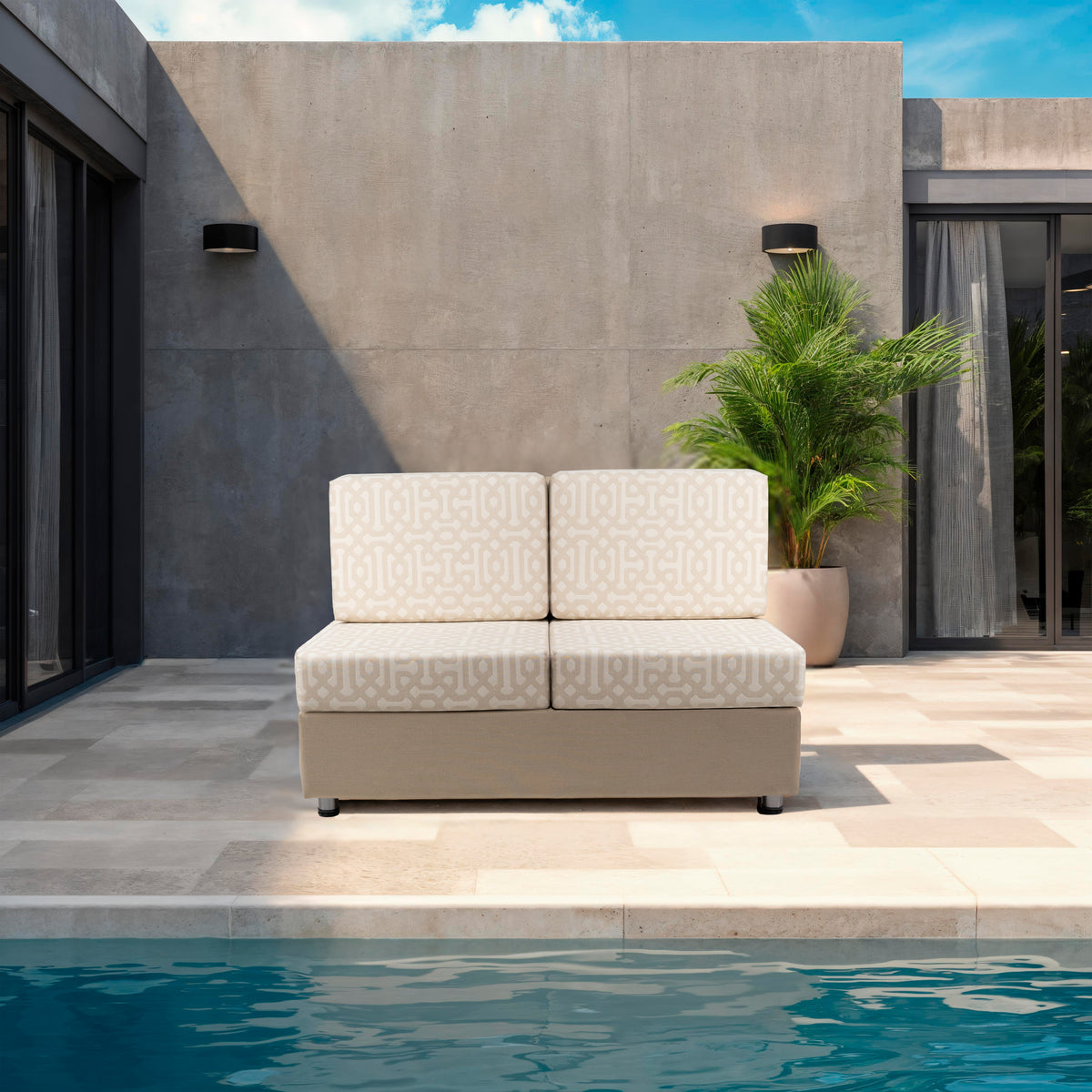 Outdoor Armless Sofa with Sunbrella - Fretwork Flax/Spectrum Sand