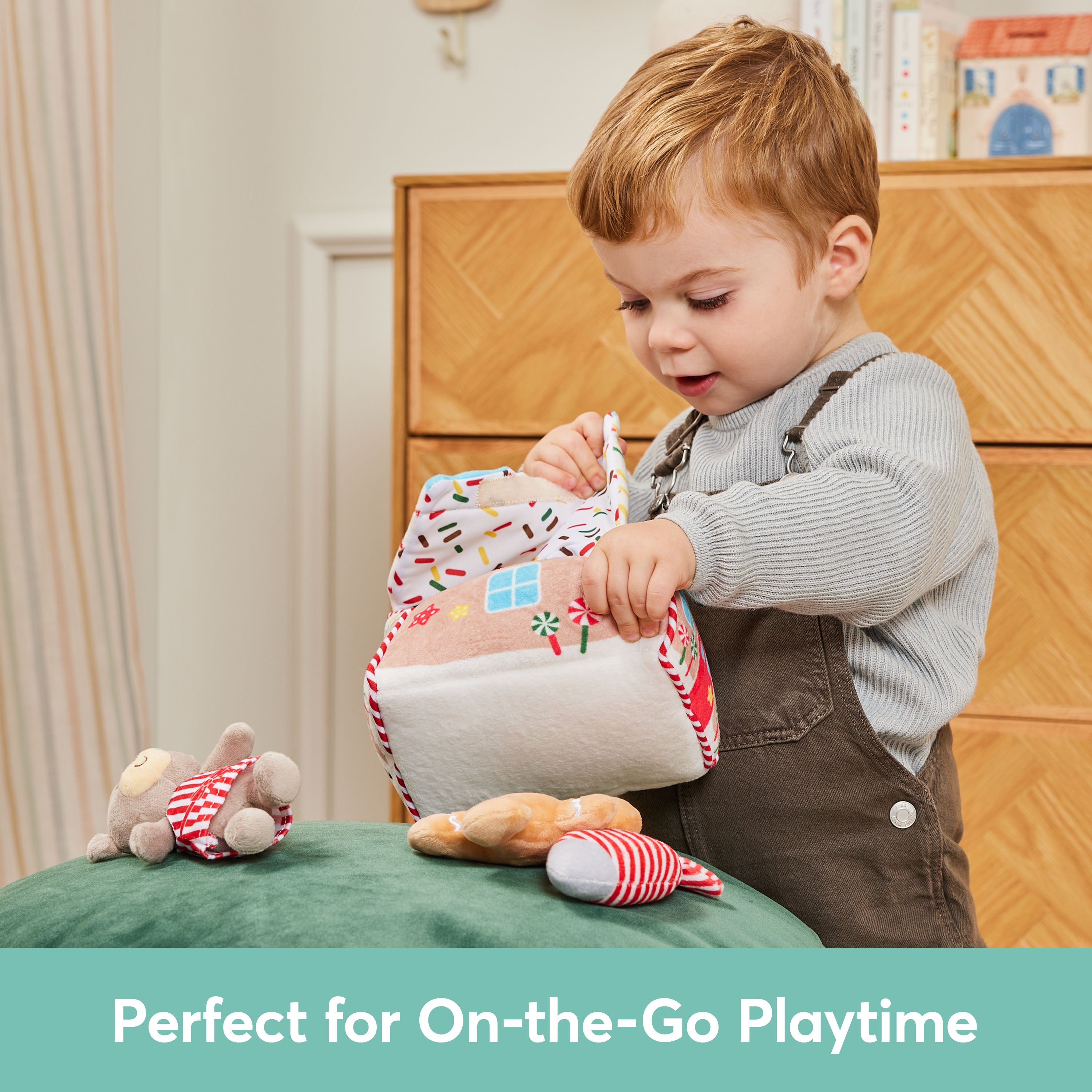 Baby GUND Play Soft Collection, My First Gingerbread House 5-Piece Playset with Rattle, Squeaker and Crinkle Plush Toys, Sensory Toy for Babies, 7.5”