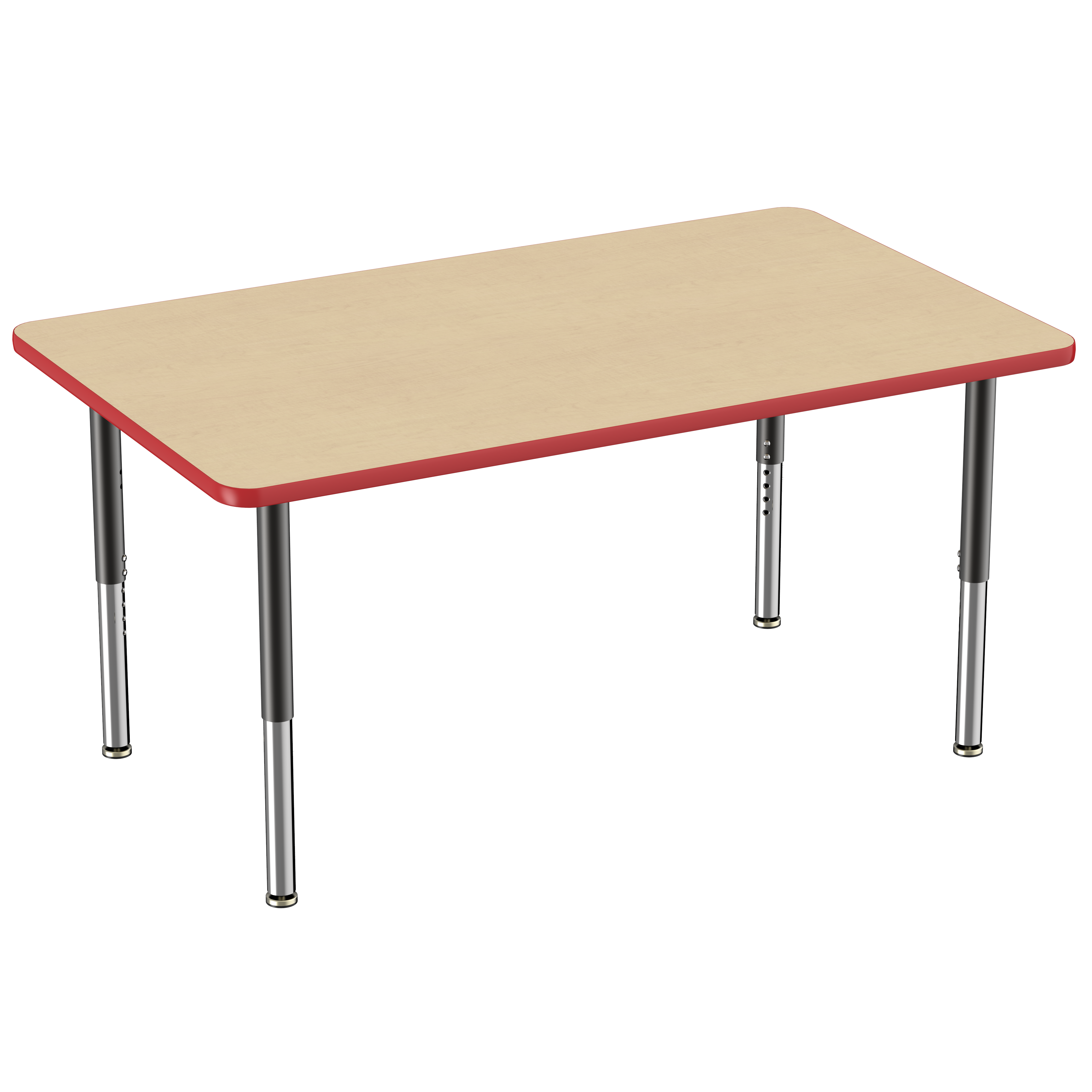 36" x 60" Rectangle T-Molding Activity Table with Adjustable Super Legs - Maple/Red/Black
